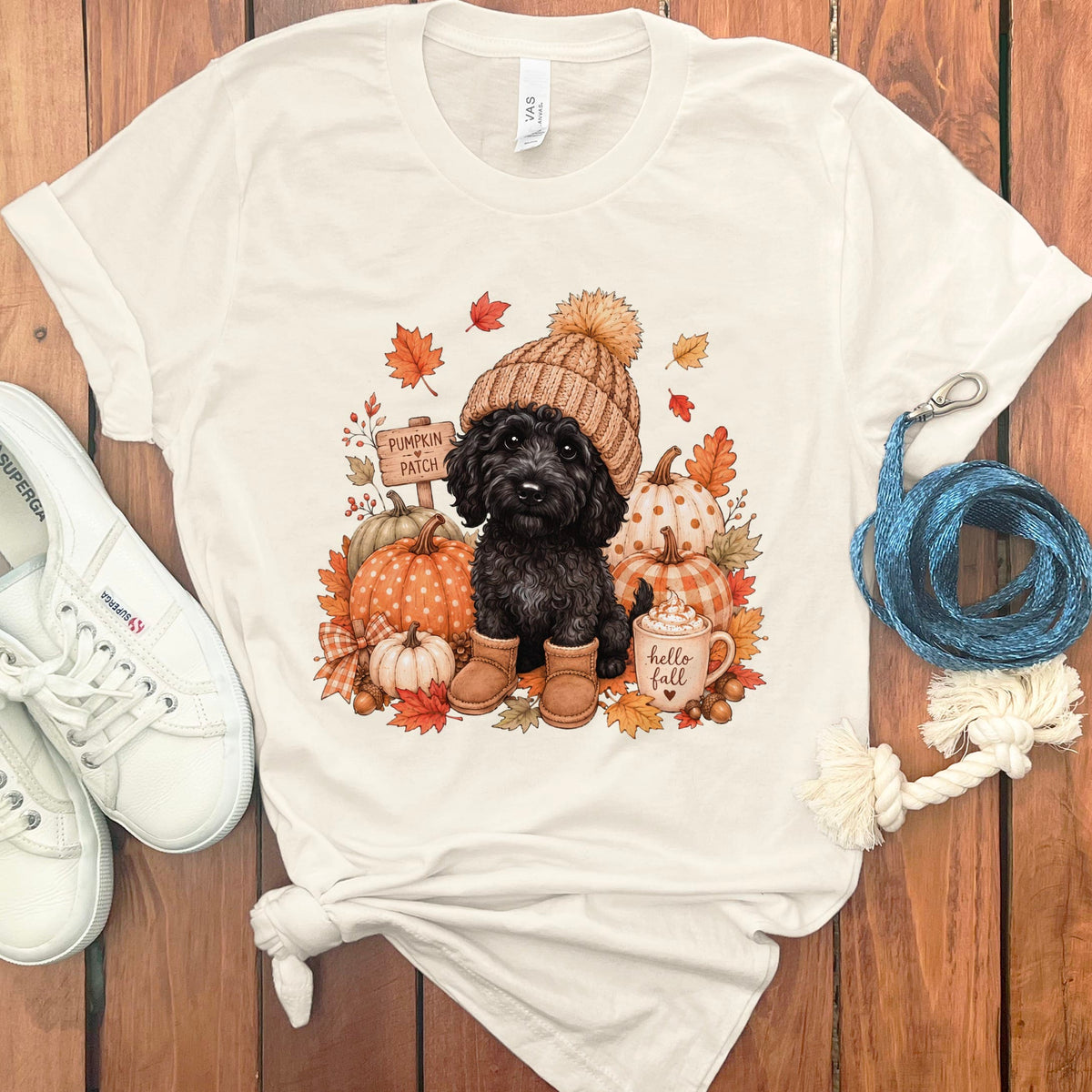 Black Goldendoodle Pumpkin Patch T-Shirt in Natural / S by Puppy Jo