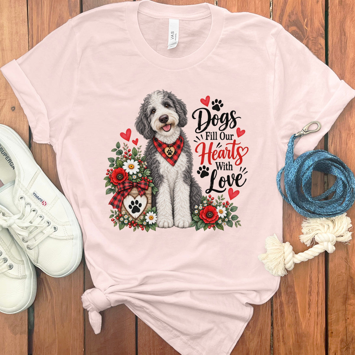 Sheepadoodle Hearts Love T-Shirt