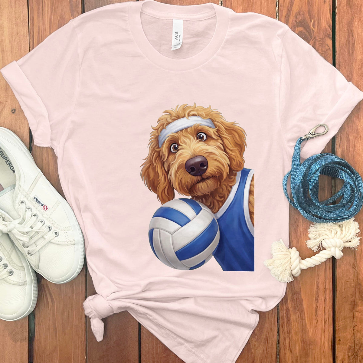 Apricot Goldendoodle Volleyball Player T-Shirt in Soft Pink / S by Puppy Jo