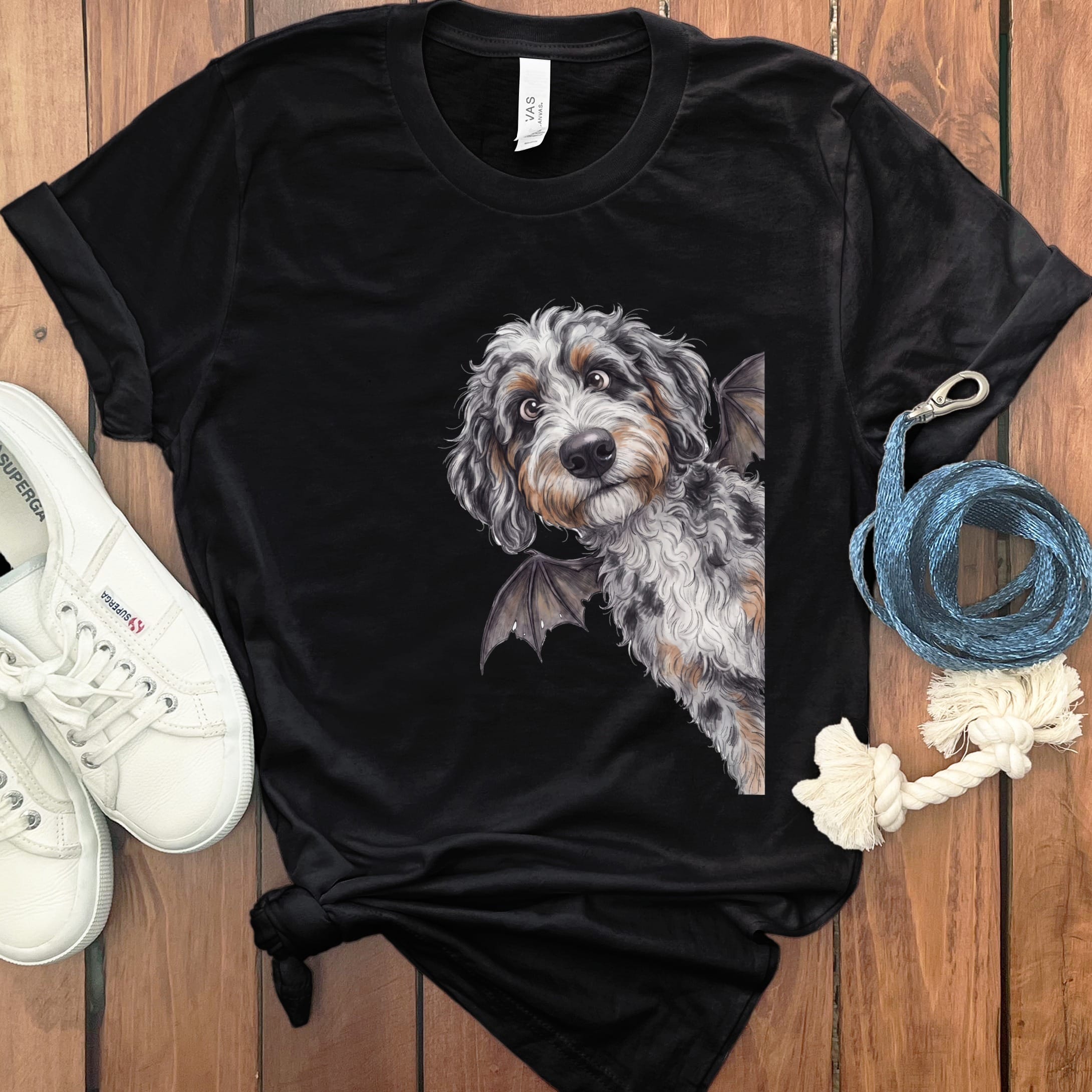 Bat Aussiedoodle T-Shirt in Black / S by Puppy Jo