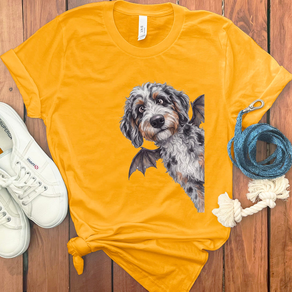 Bat Aussiedoodle T-Shirt in Gold / S by Puppy Jo