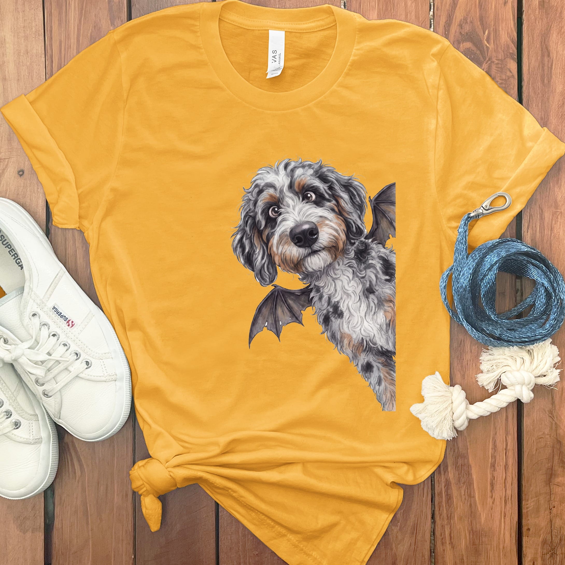 Bat Aussiedoodle T-Shirt in Gold / S by Puppy Jo