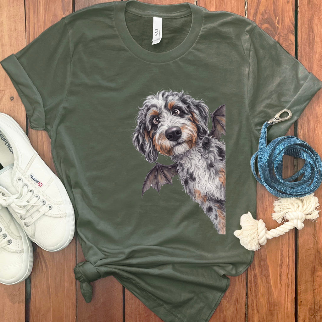 Bat Aussiedoodle T-Shirt in Military Green / S by Puppy Jo