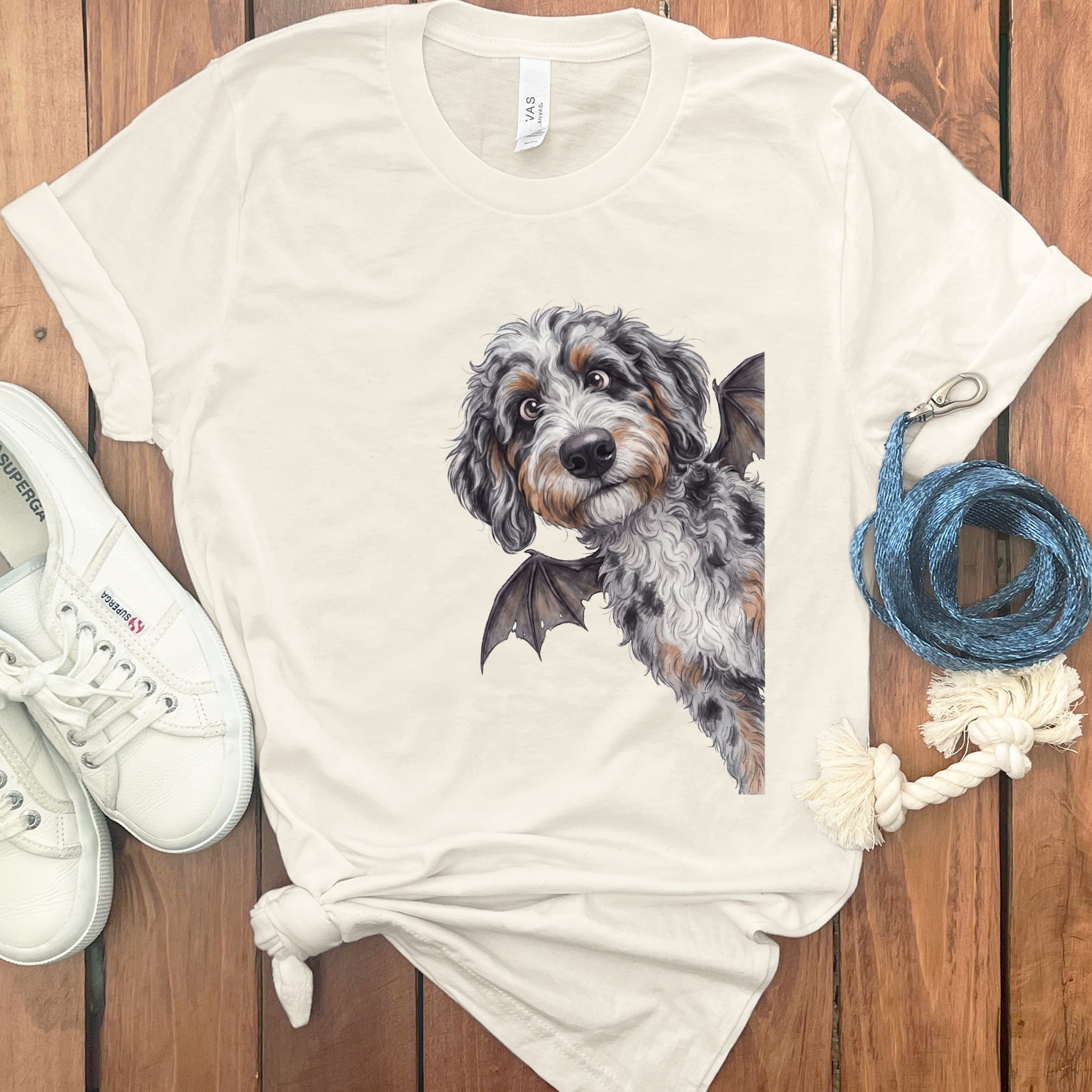 Bat Aussiedoodle T-Shirt in Natural / S by Puppy Jo