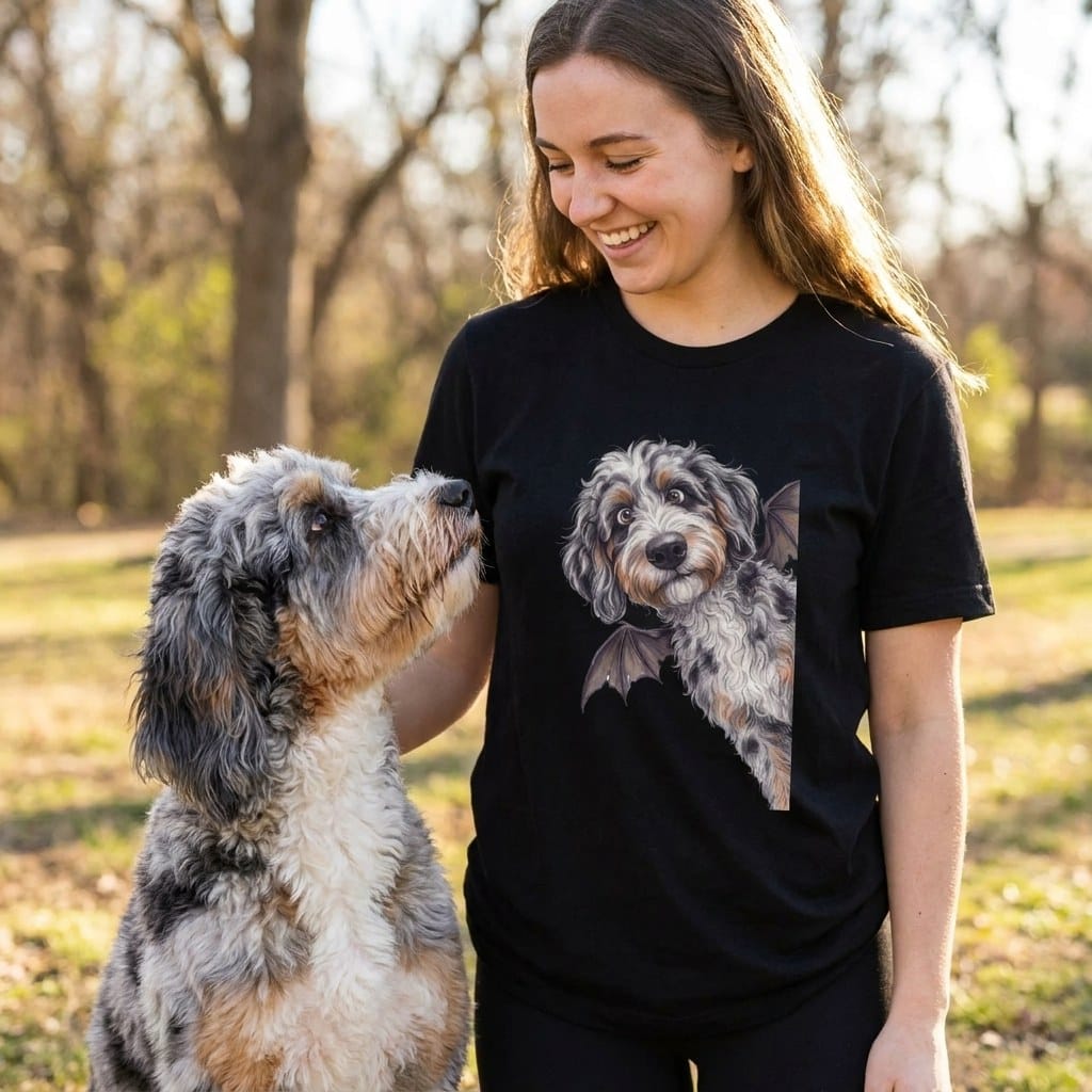 Bat Aussiedoodle T-Shirt in by Puppy Jo