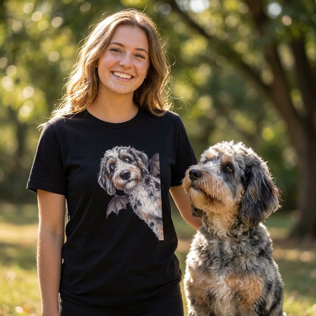 Bat Aussiedoodle T-Shirt in by Puppy Jo