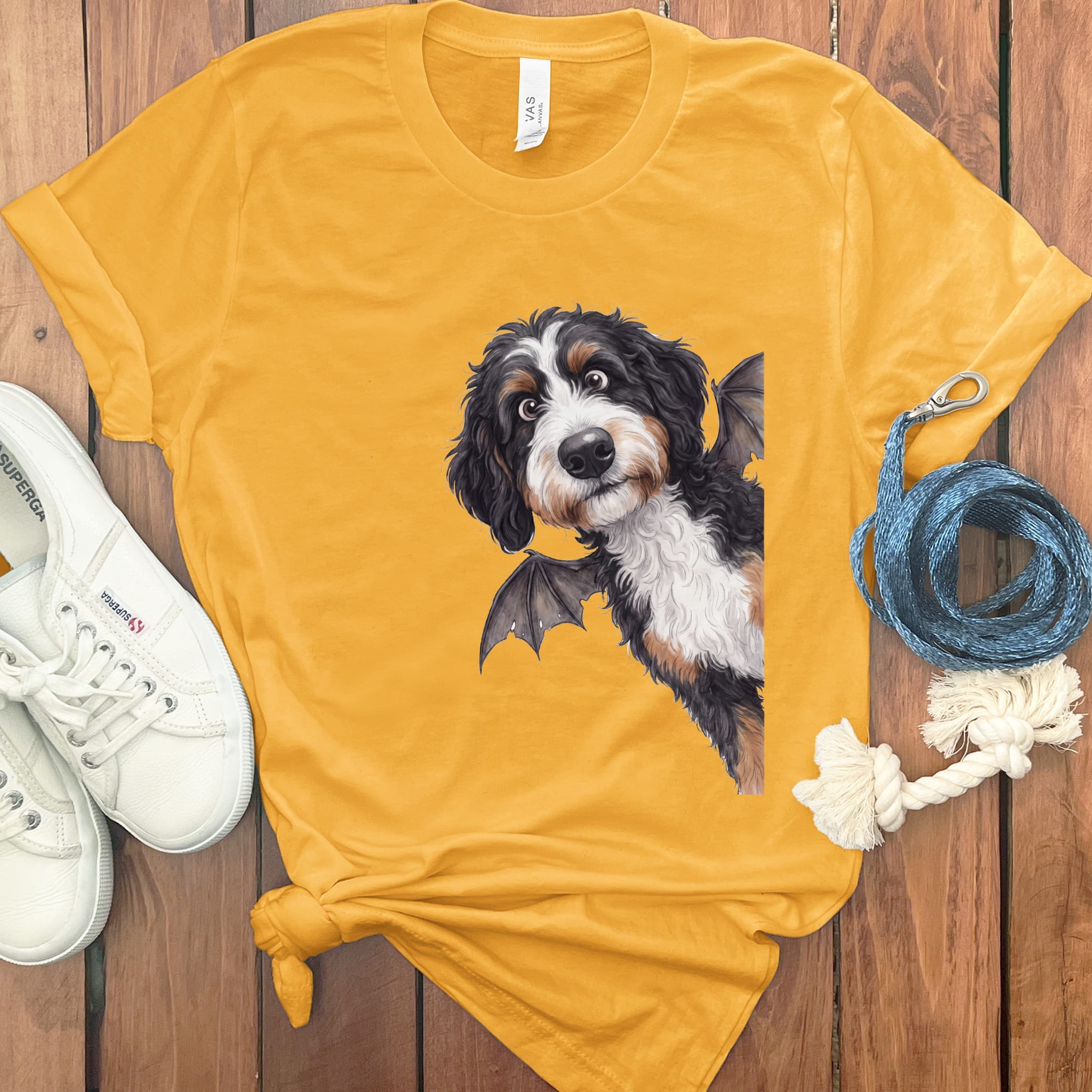 Bat Bernedoodle T-Shirt in Gold / S by Puppy Jo