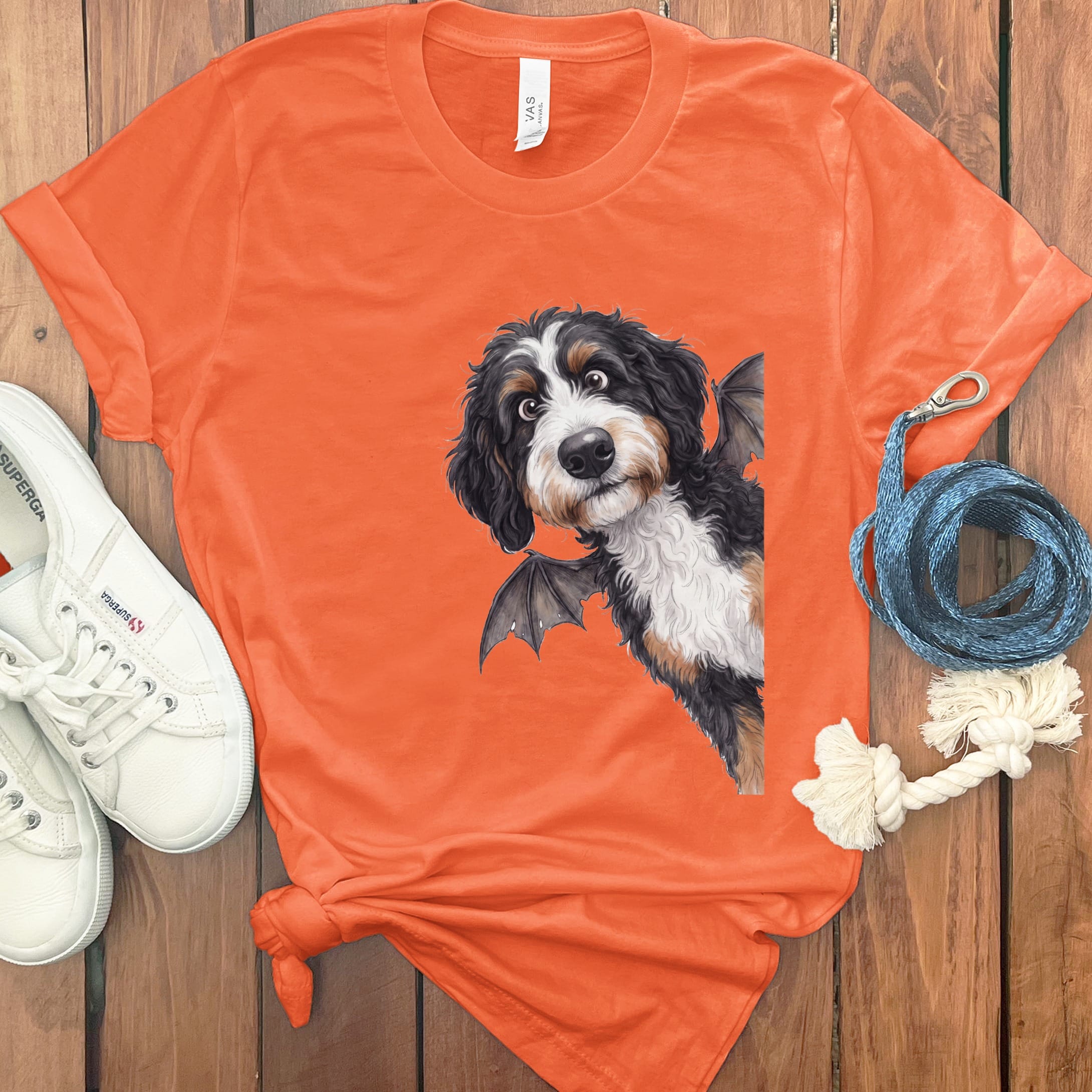 Bat Bernedoodle T-Shirt in Orange / S by Puppy Jo