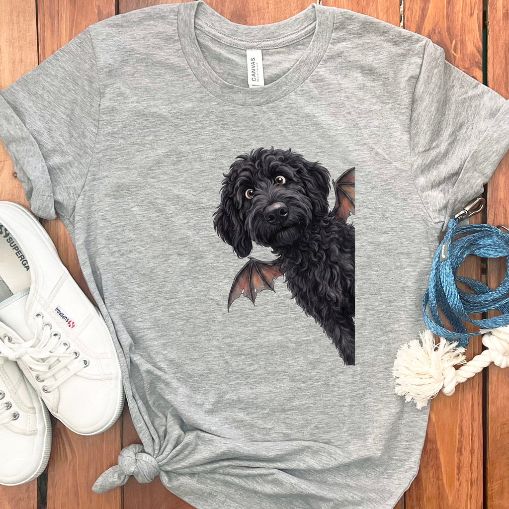 Bat Black Goldendoodle T-Shirt in Athletic Heather / S by Puppy Jo