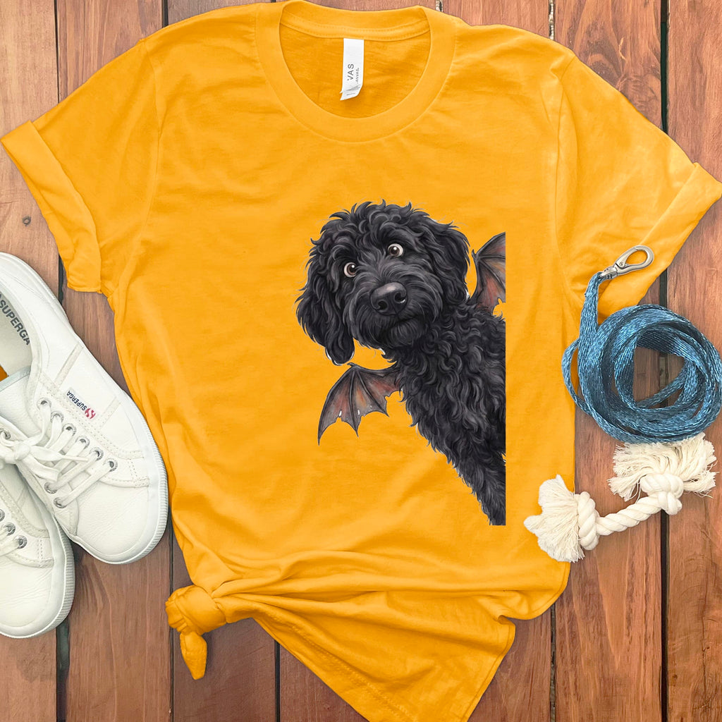 Bat Black Goldendoodle T-Shirt in Gold / S by Puppy Jo