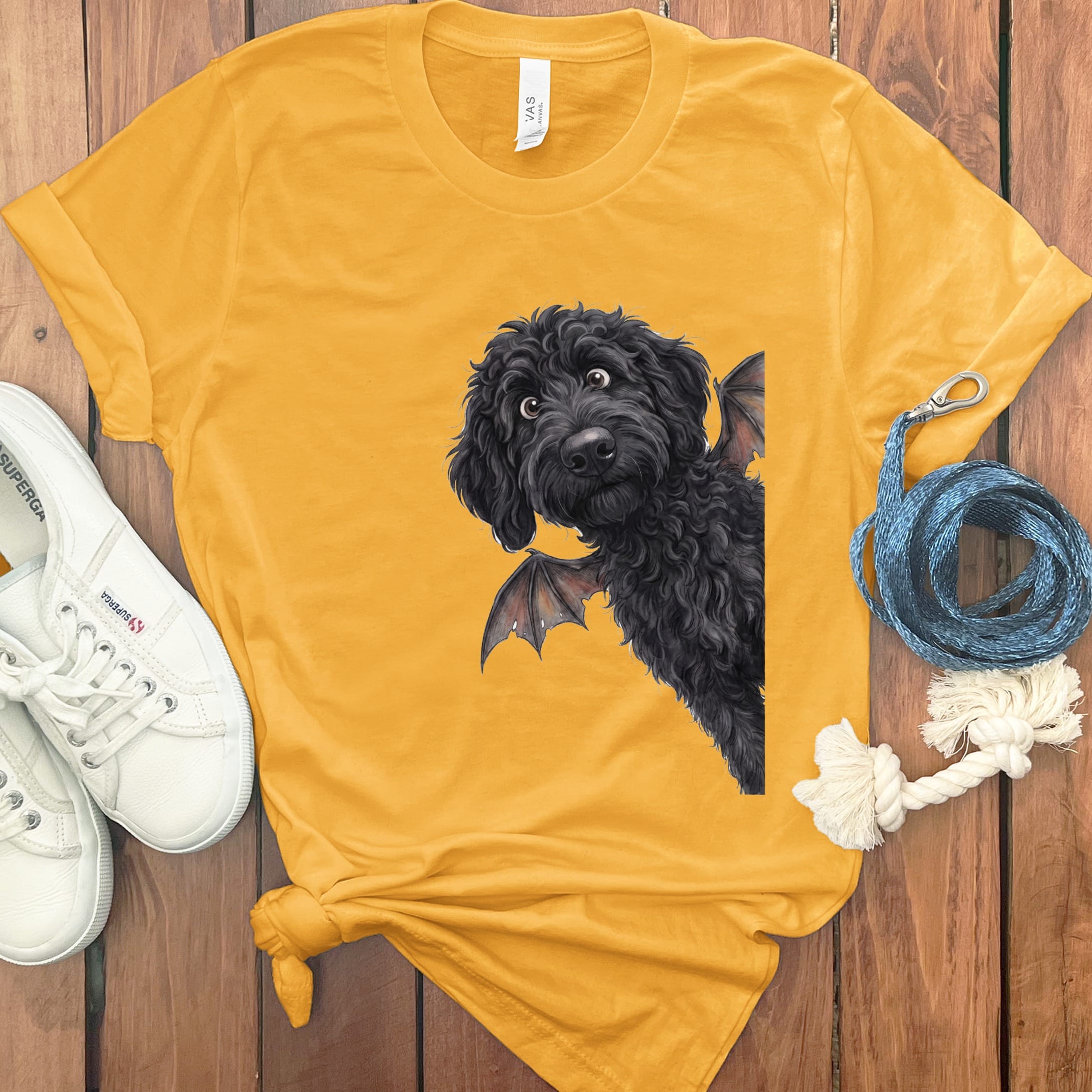 Bat Black Goldendoodle T-Shirt in Gold / S by Puppy Jo