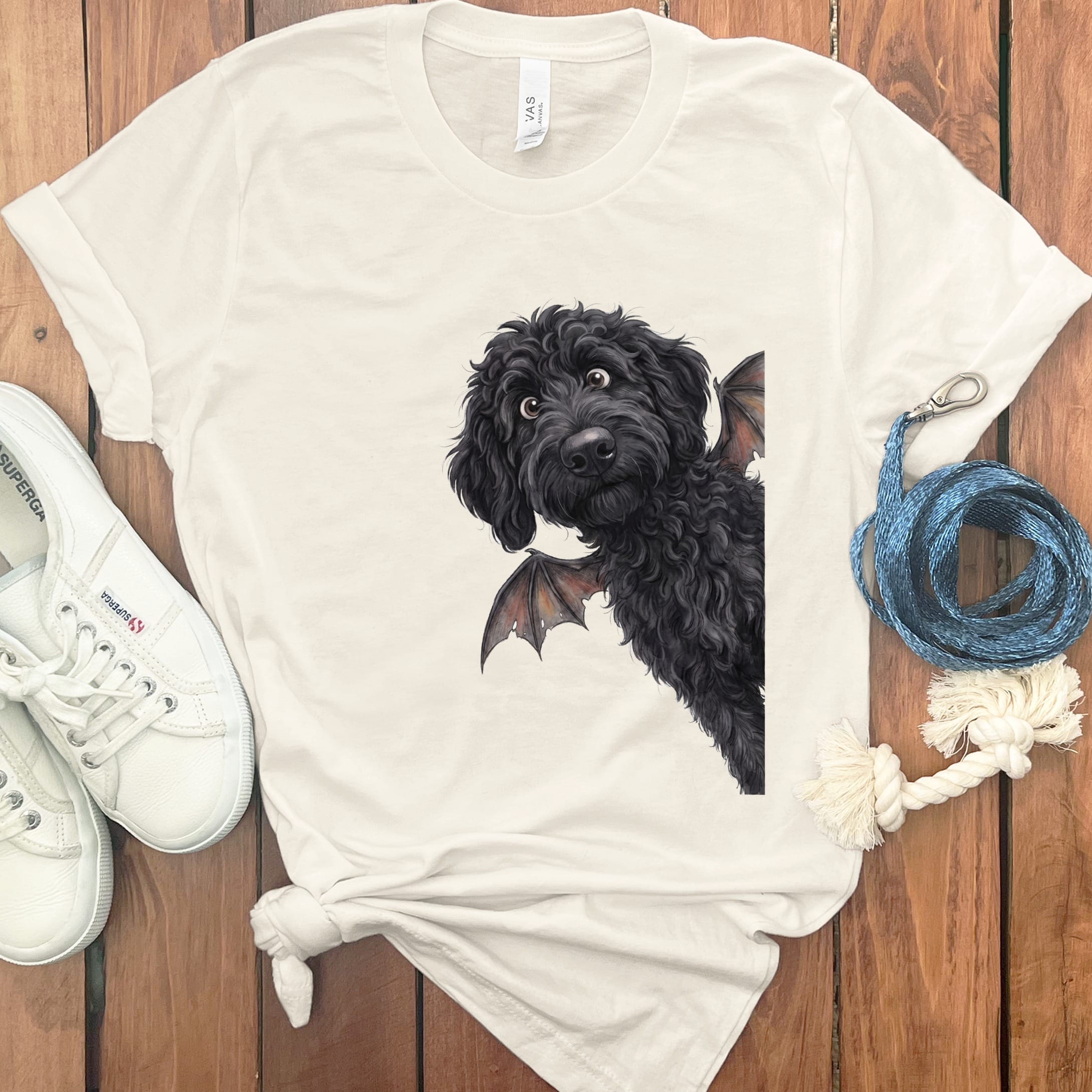 Bat Black Goldendoodle T-Shirt in Natural / S by Puppy Jo