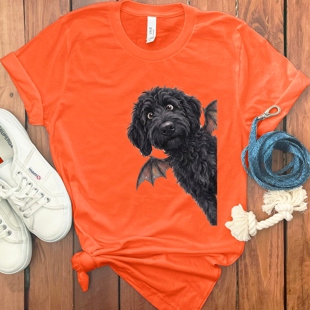Bat Black Goldendoodle T-Shirt in Orange / S by Puppy Jo
