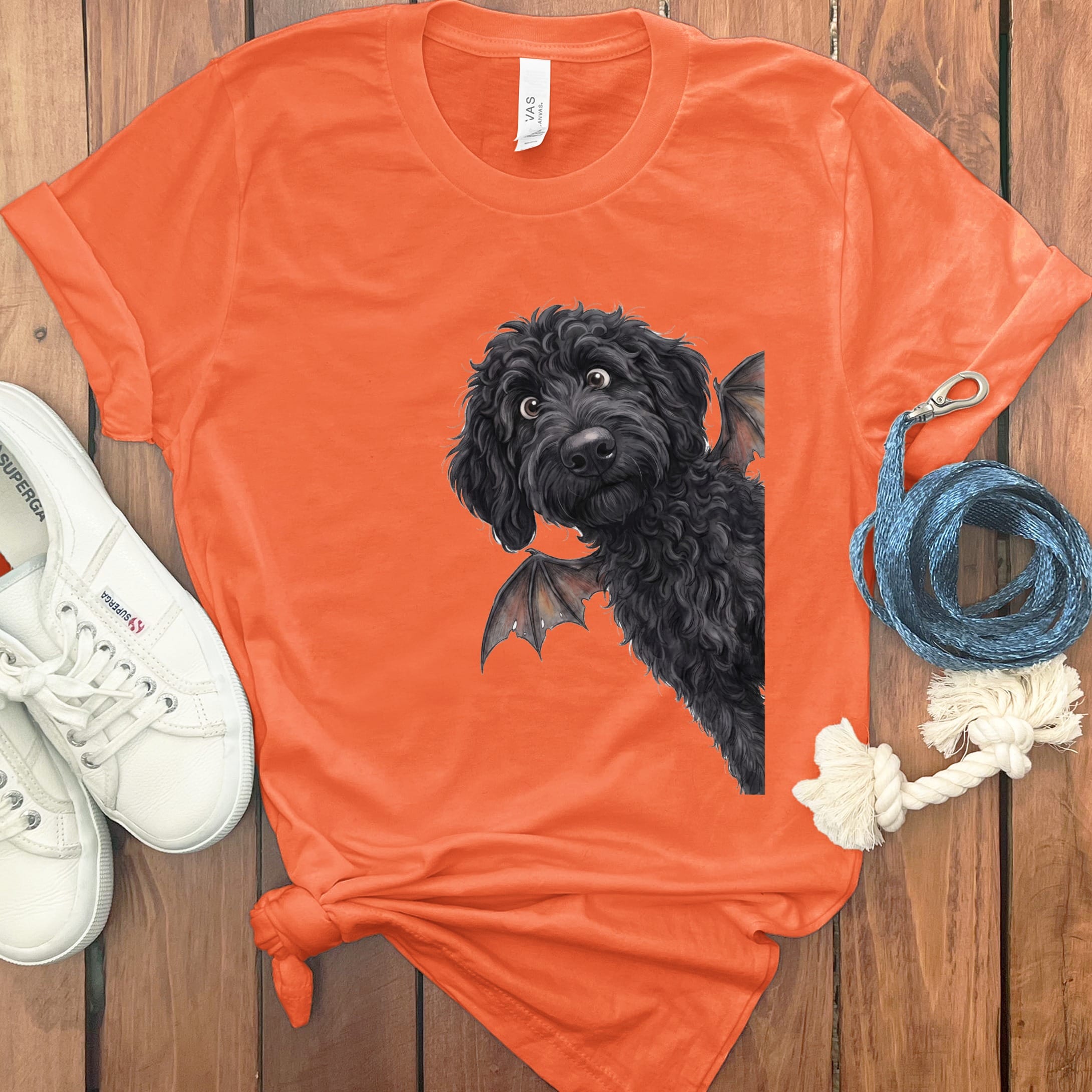 Bat Black Goldendoodle T-Shirt in Orange / S by Puppy Jo