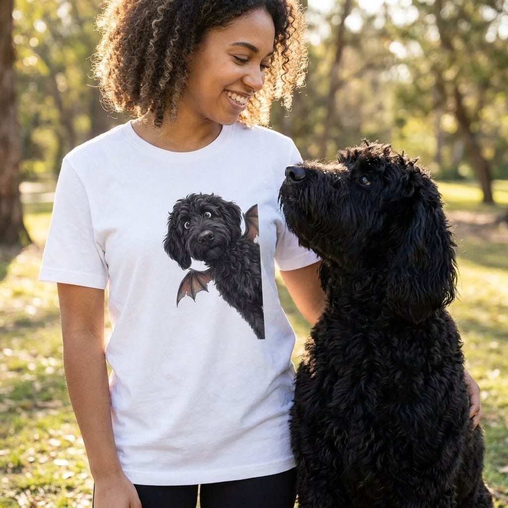 Bat Black Goldendoodle T-Shirt in by Puppy Jo