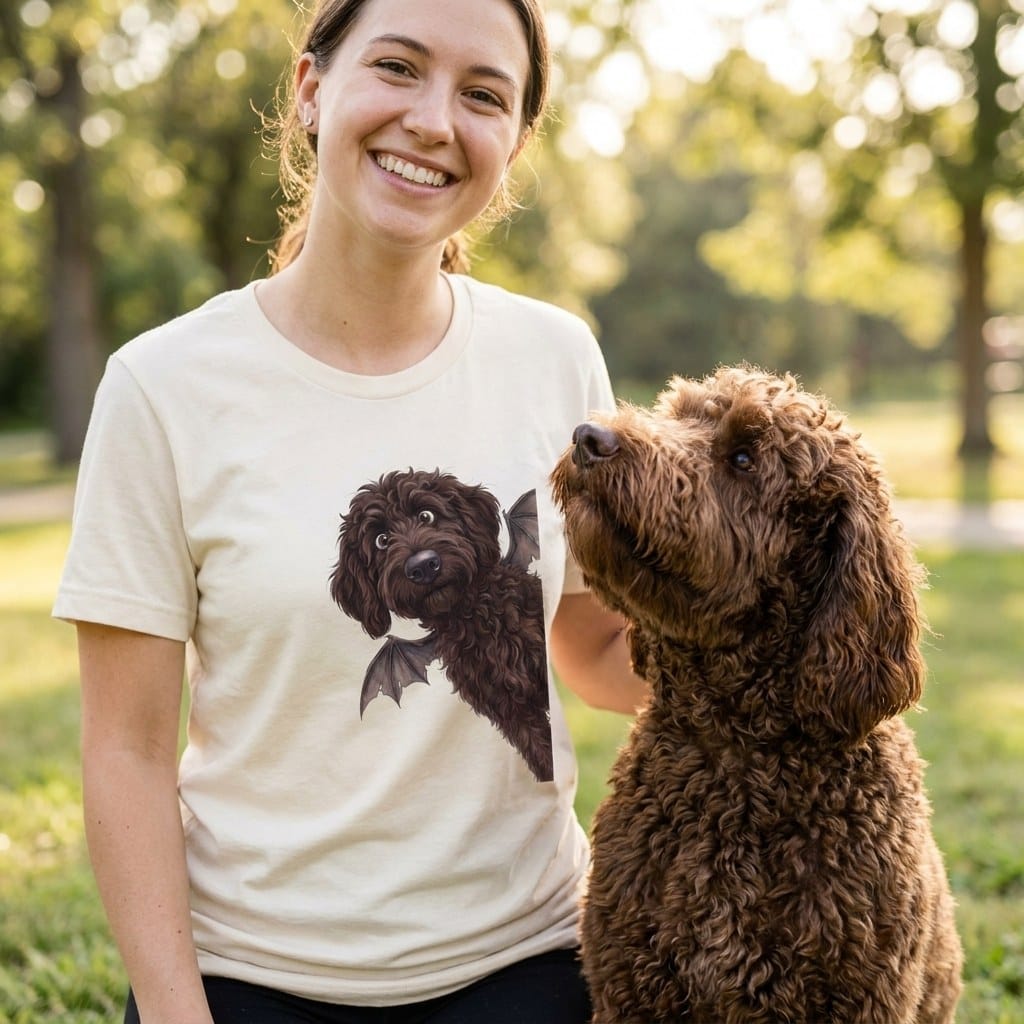 Bat Chocoalte Goldendoodle T-Shirt in by Puppy Jo