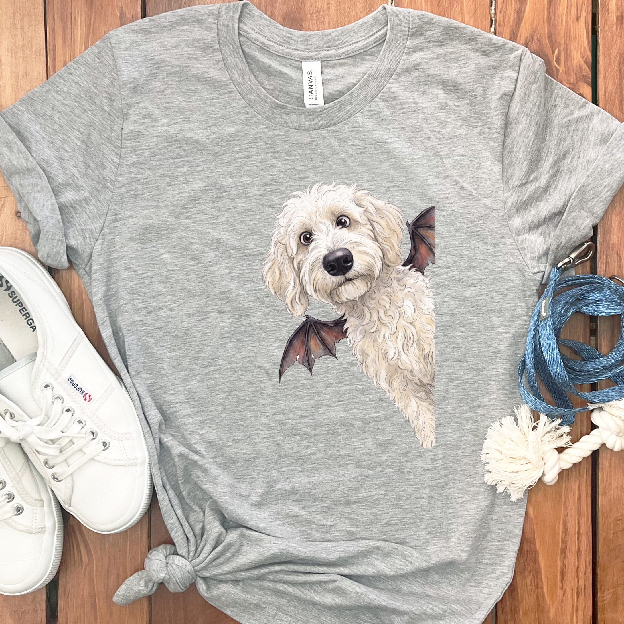 Bat Cream Goldendoodle T-Shirt in Athletic Heather / S by Puppy Jo