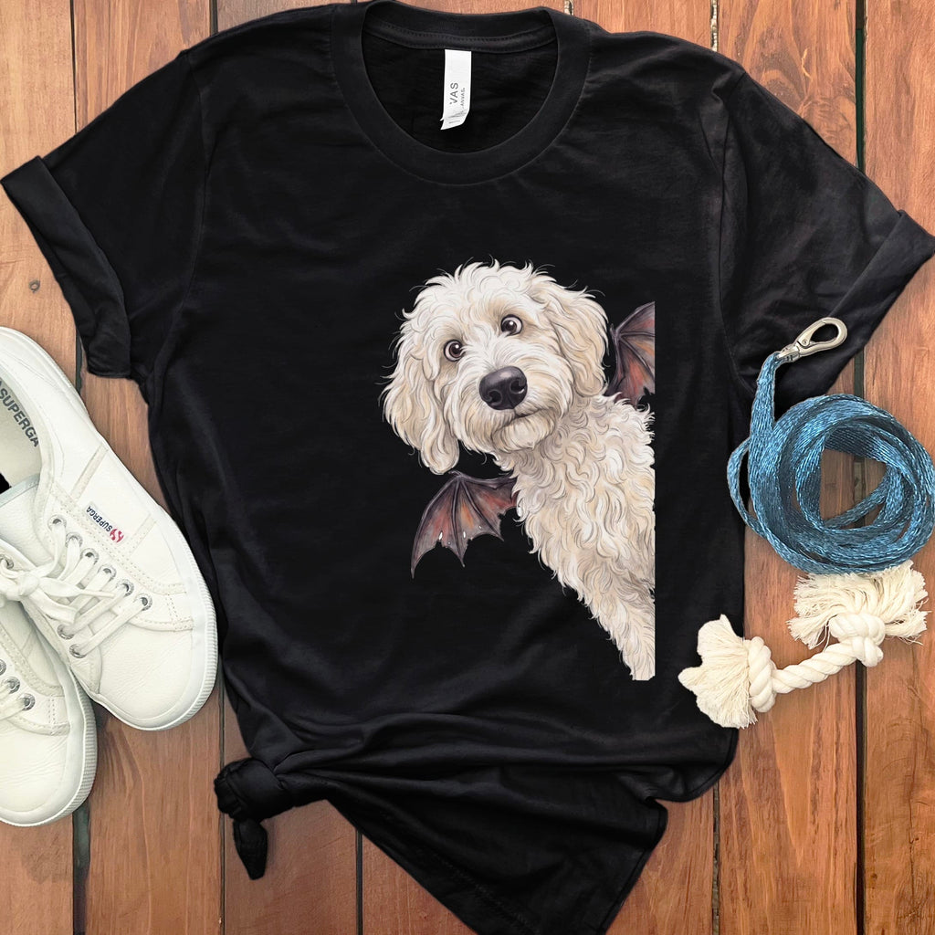 Bat Cream Goldendoodle T-Shirt in Black / S by Puppy Jo