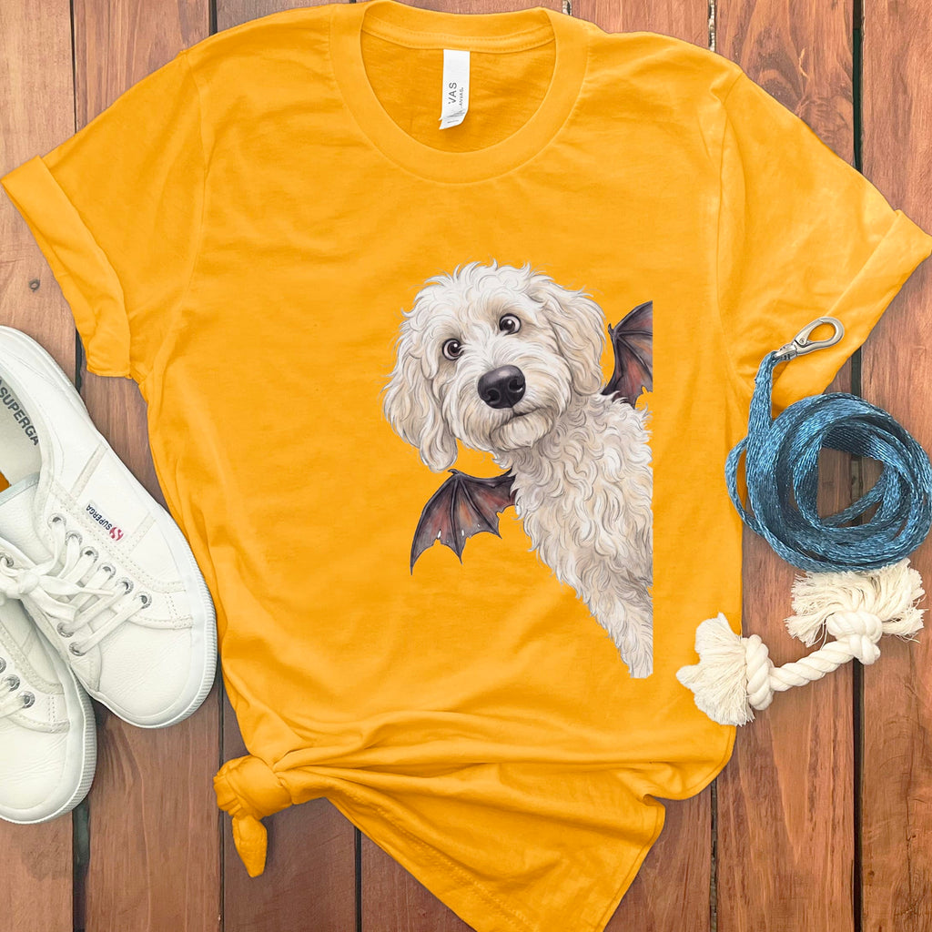Bat Cream Goldendoodle T-Shirt in Gold / S by Puppy Jo