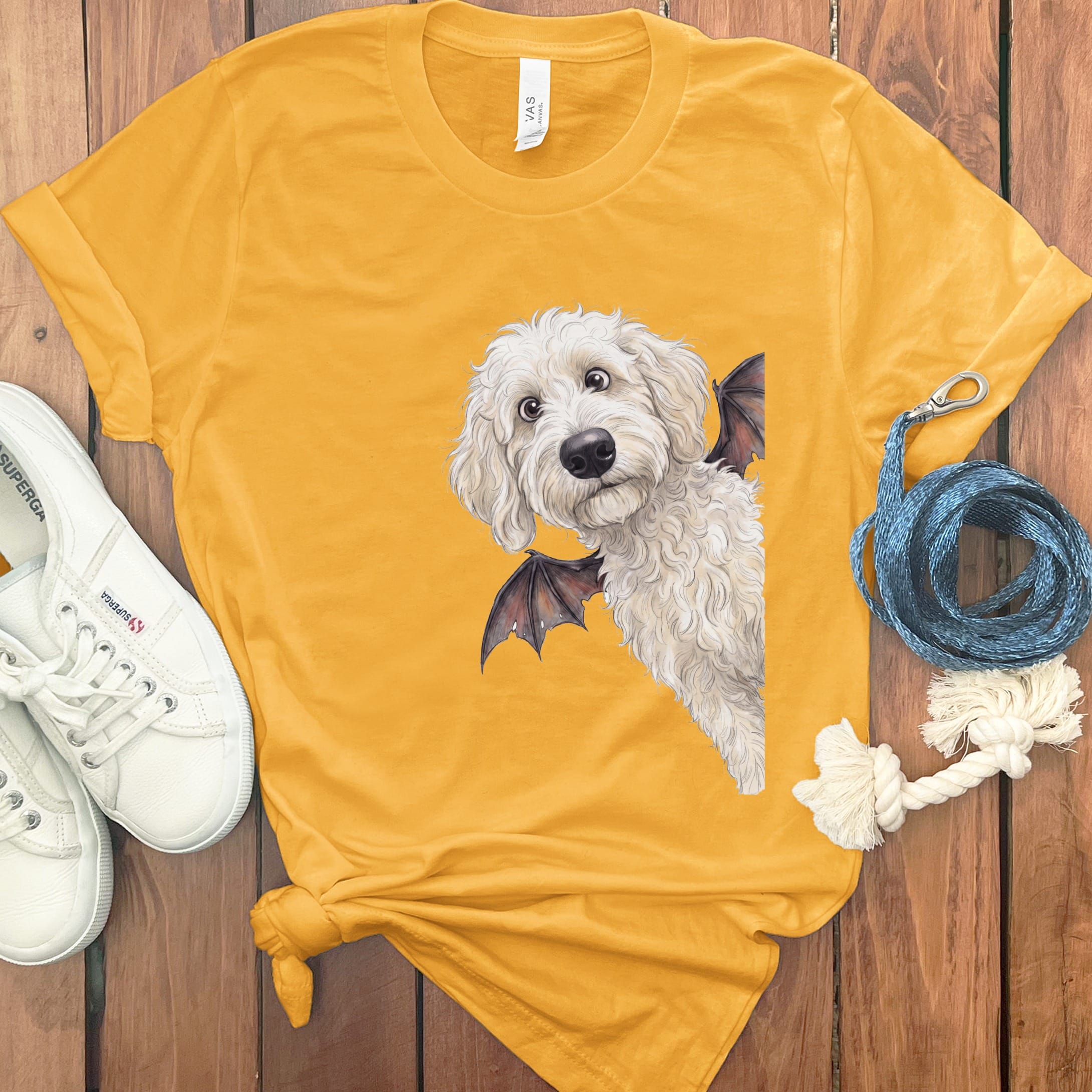 Bat Cream Goldendoodle T-Shirt in Gold / S by Puppy Jo