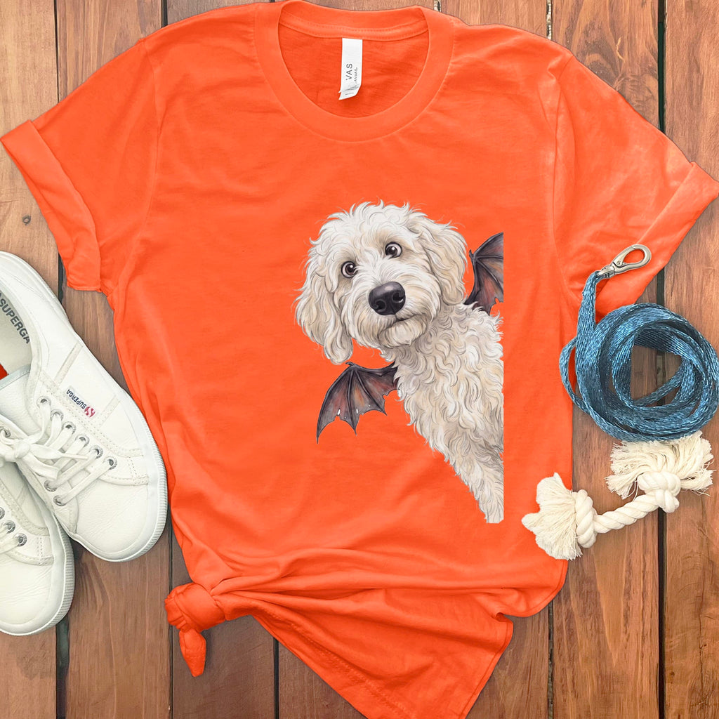 Bat Cream Goldendoodle T-Shirt in Orange / S by Puppy Jo