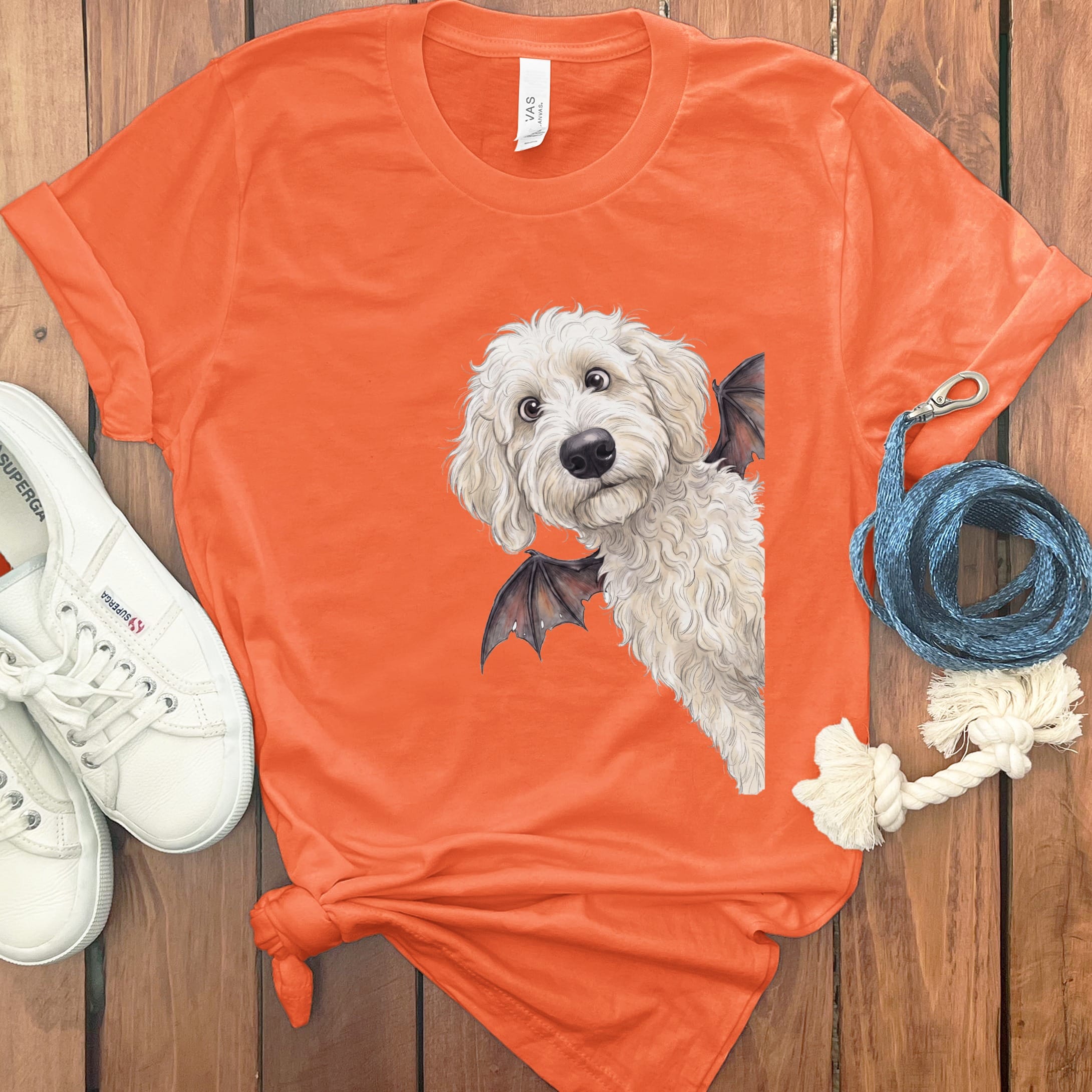 Bat Cream Goldendoodle T-Shirt in Orange / S by Puppy Jo