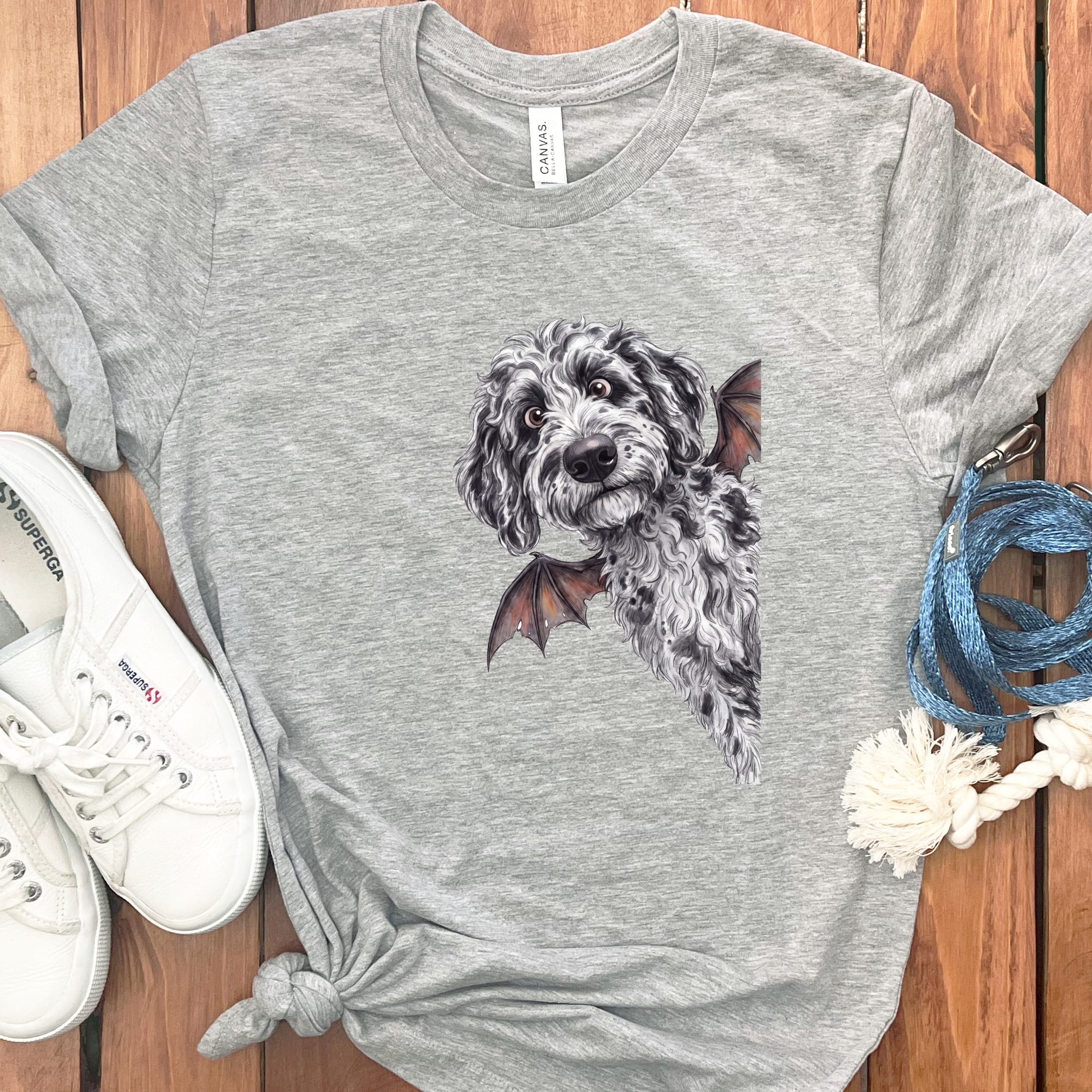 Bat Merle Goldendoodle T-Shirt in Athletic Heather / S by Puppy Jo