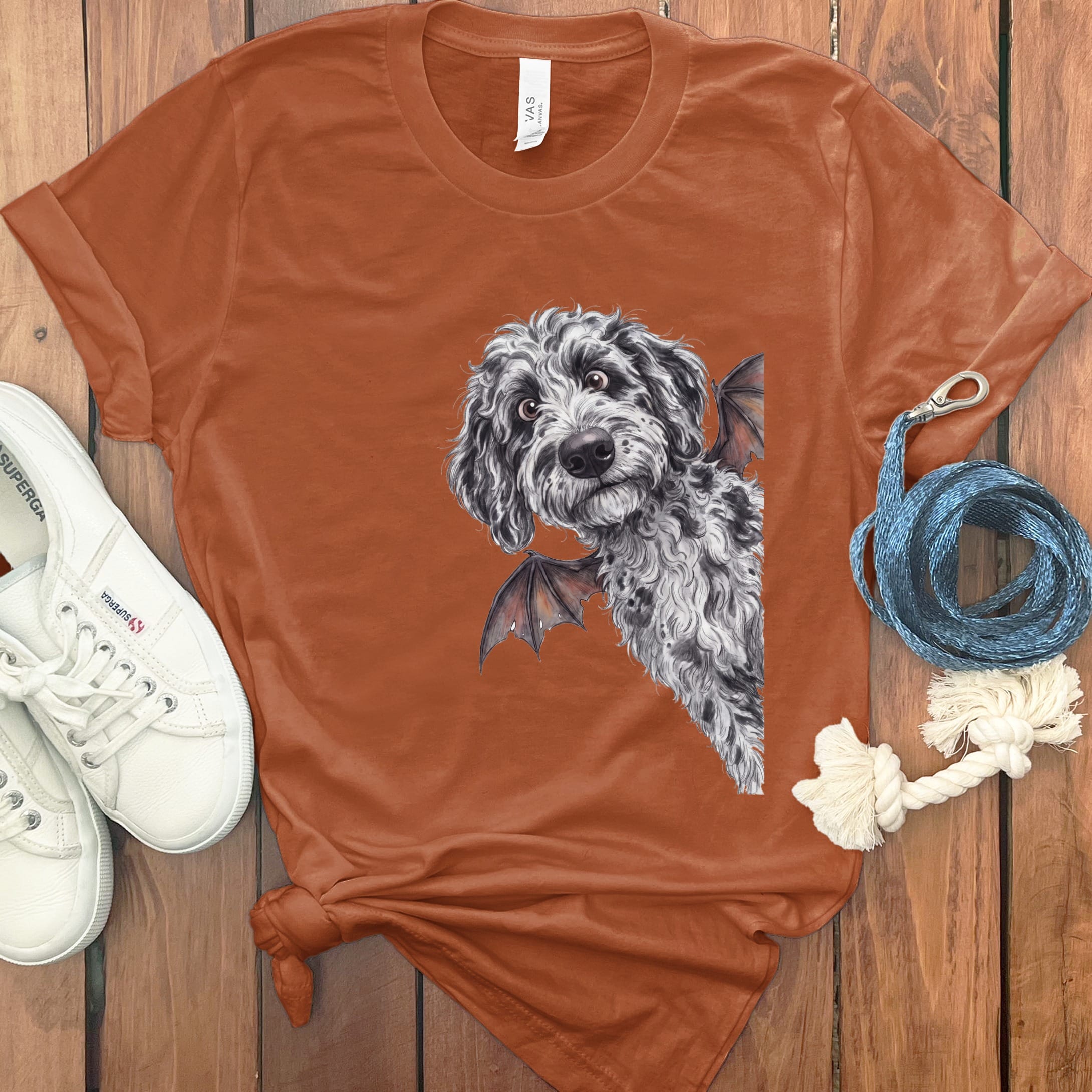 Bat Merle Goldendoodle T-Shirt in Autumn / S by Puppy Jo
