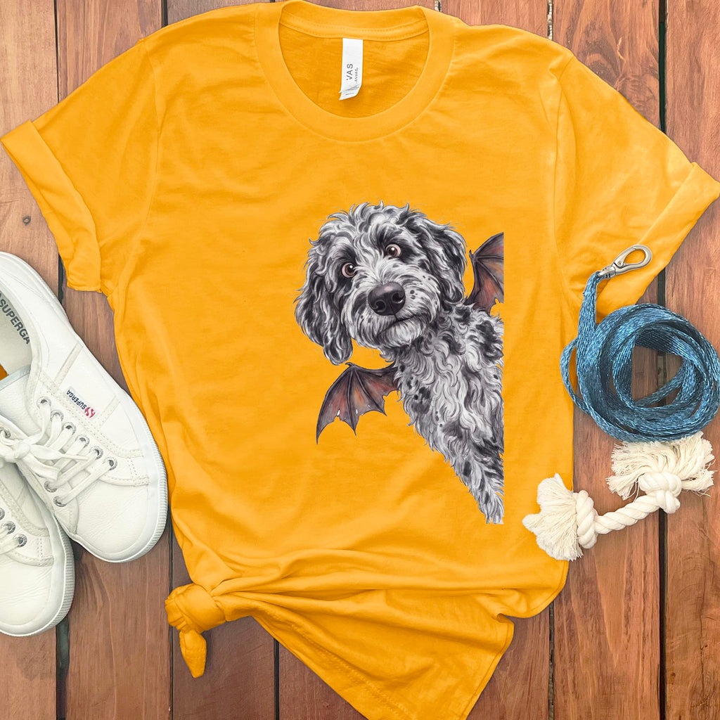 Bat Merle Goldendoodle T-Shirt in Gold / S by Puppy Jo