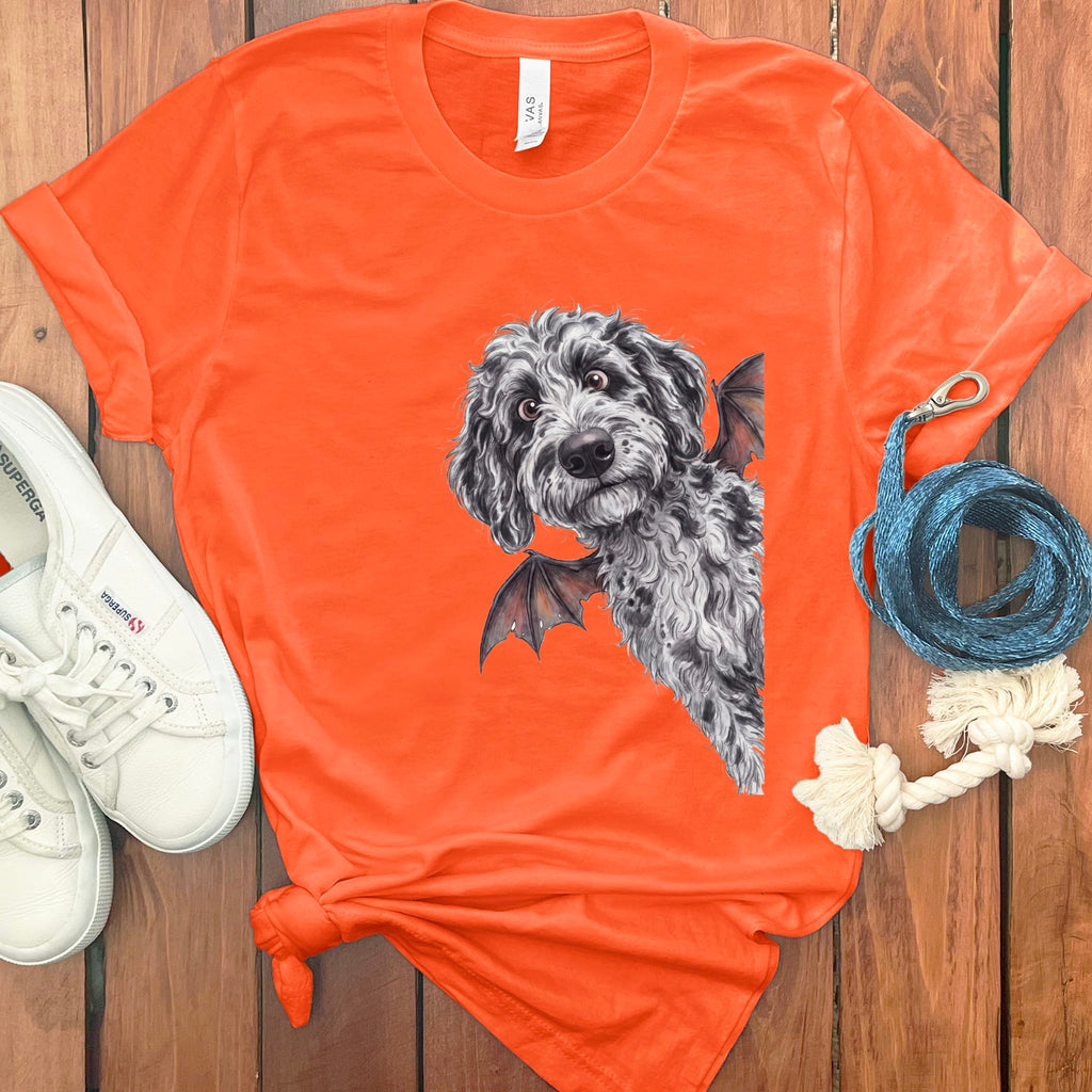 Bat Merle Goldendoodle T-Shirt in Orange / S by Puppy Jo
