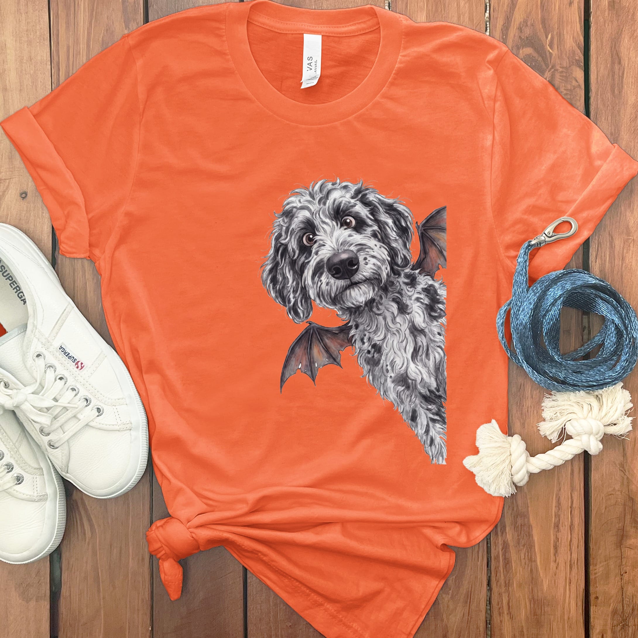 Bat Merle Goldendoodle T-Shirt in Orange / S by Puppy Jo