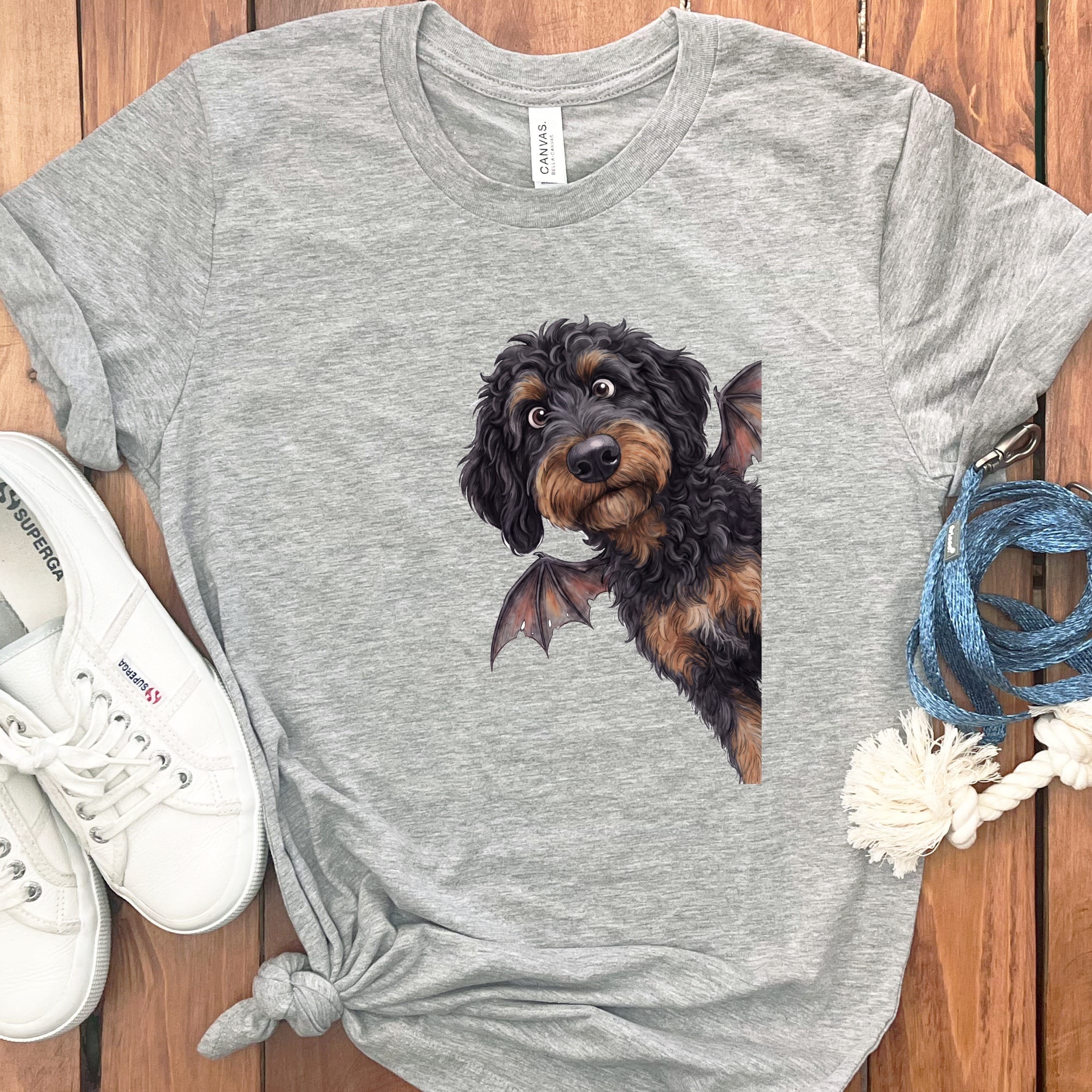 Bat Phantom Goldendoodle T-Shirt in Athletic Heather / S by Puppy Jo