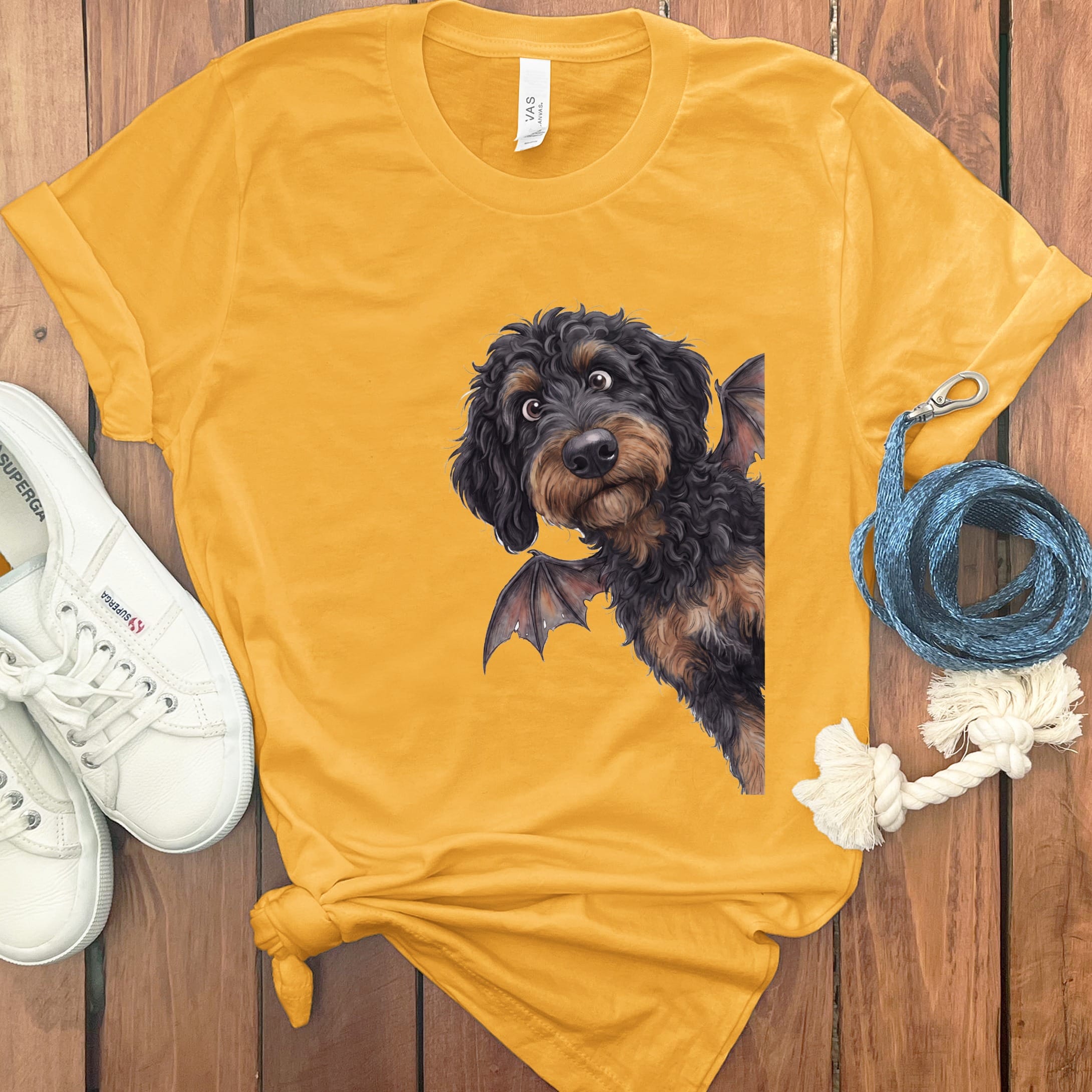Bat Phantom Goldendoodle T-Shirt in Gold / S by Puppy Jo