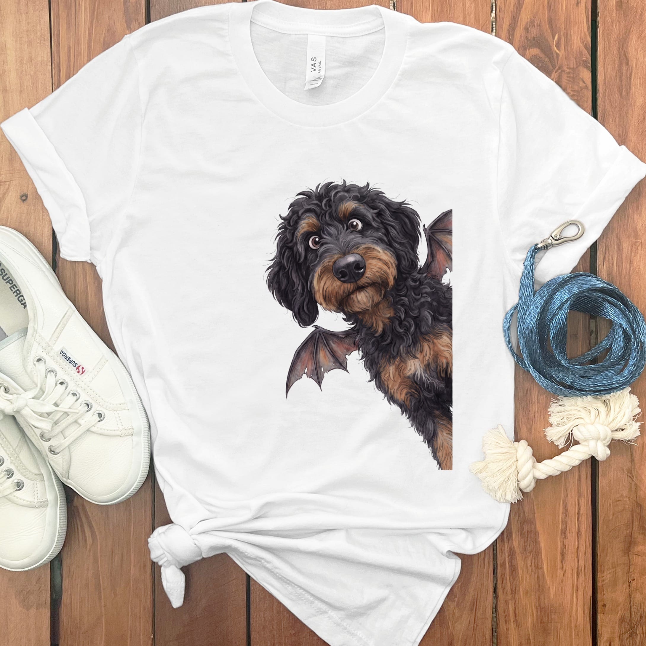 Bat Phantom Goldendoodle T-Shirt in White / S by Puppy Jo