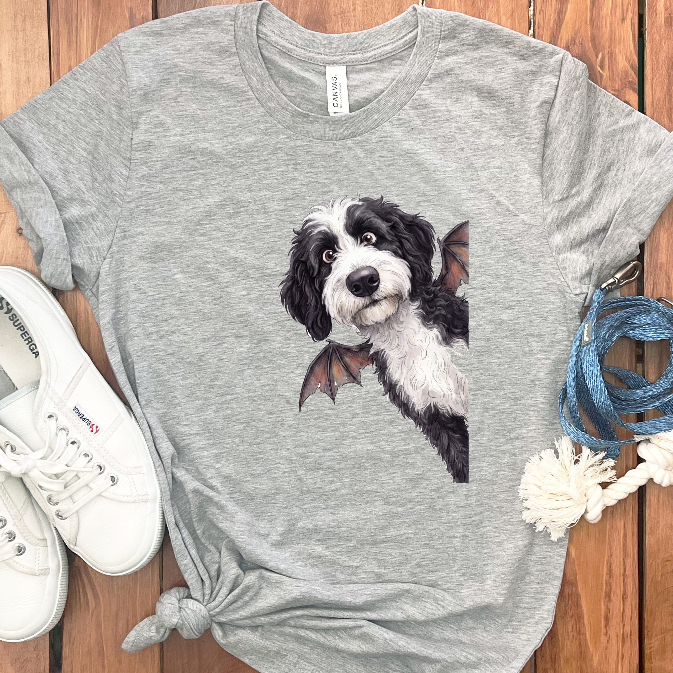 Bat Sheepadoodle T-Shirt in Athletic Heather / S by Puppy Jo