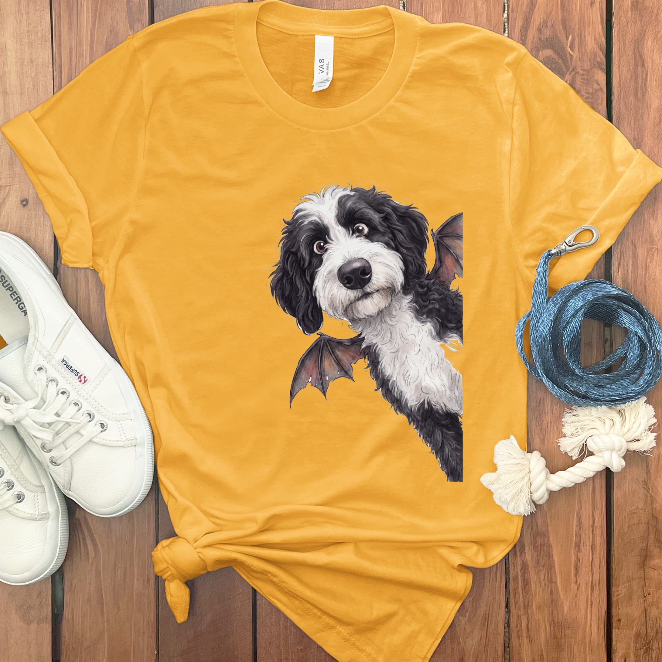 Bat Sheepadoodle T-Shirt in Gold / S by Puppy Jo