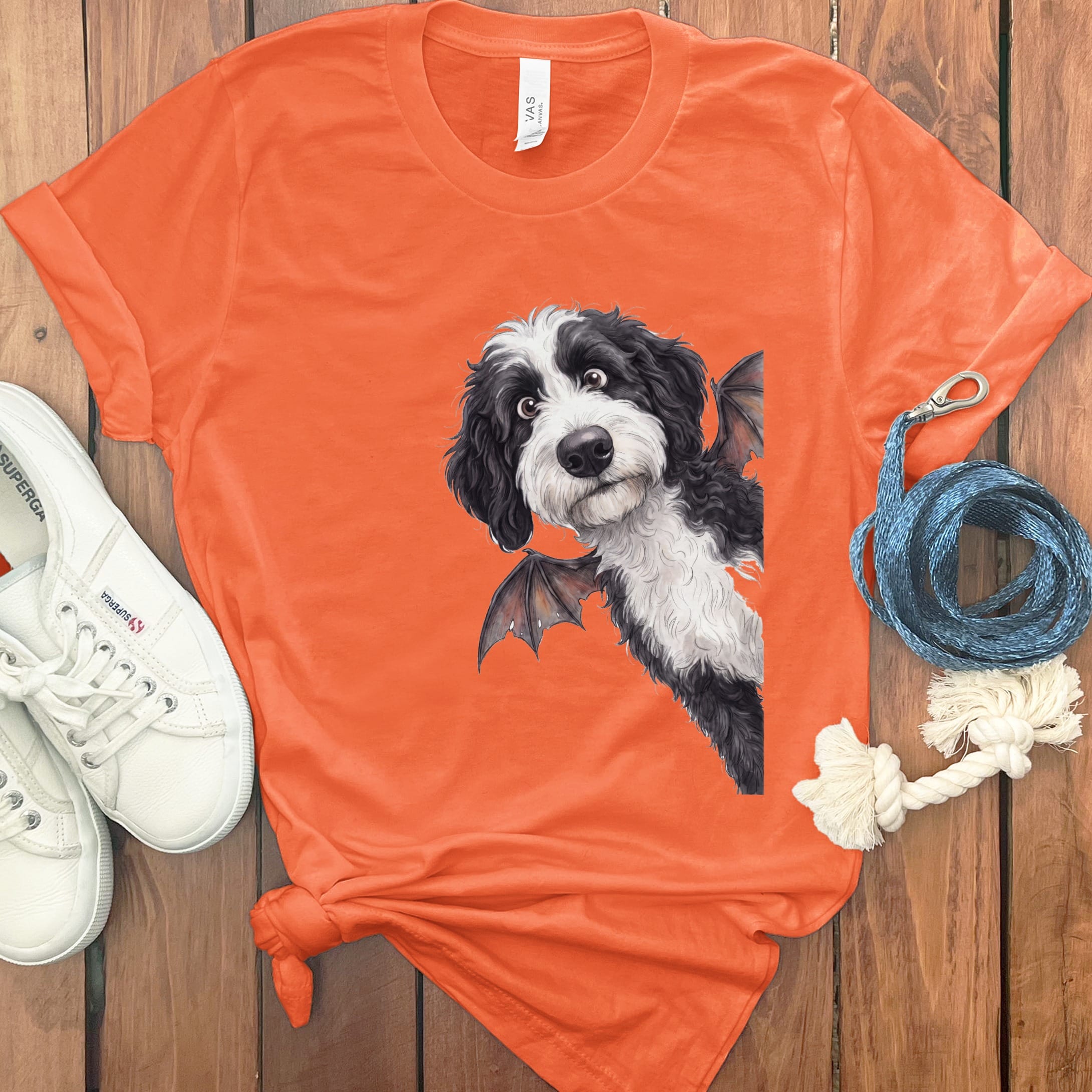 Bat Sheepadoodle T-Shirt in Orange / S by Puppy Jo