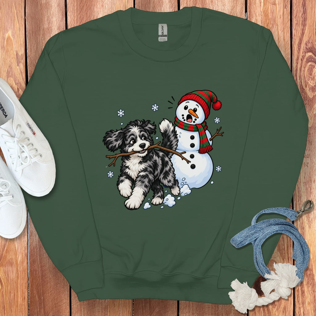 Merle Goldendoodle Snowman Sweatshirt in Forest Green / S by Puppy Jo