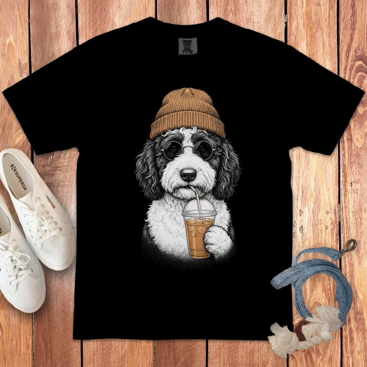 Sheepadoodle Ice Latte Signature T-Shirt in Black / S by Puppy Jo
