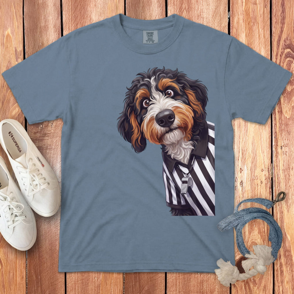 Bernedoodle Football Referee Signature T-Shirt in Blue Jean / S by Puppy Jo