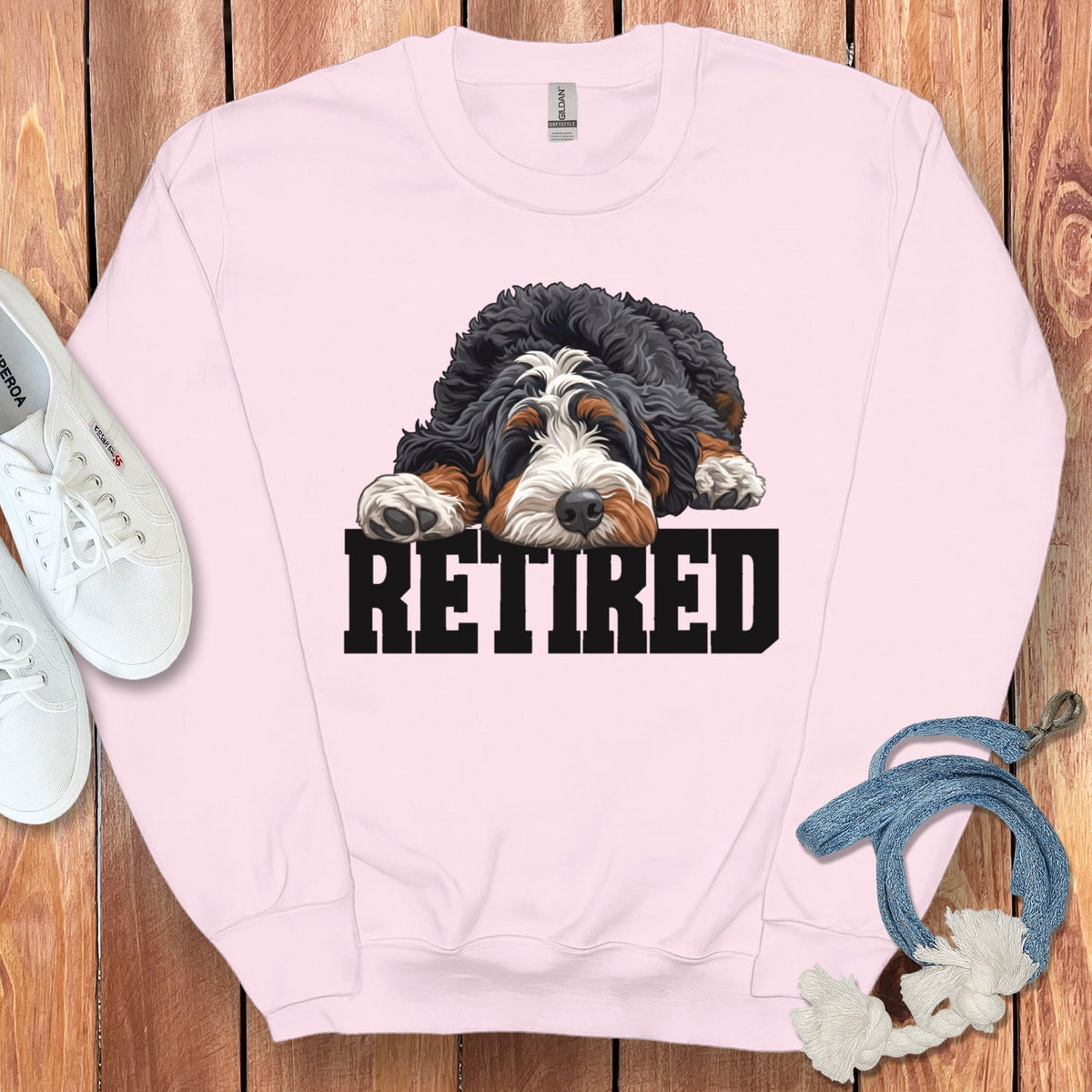 Retired Sleeping Bernedoodle Sweatshirt in Light Pink / S by Puppy Jo
