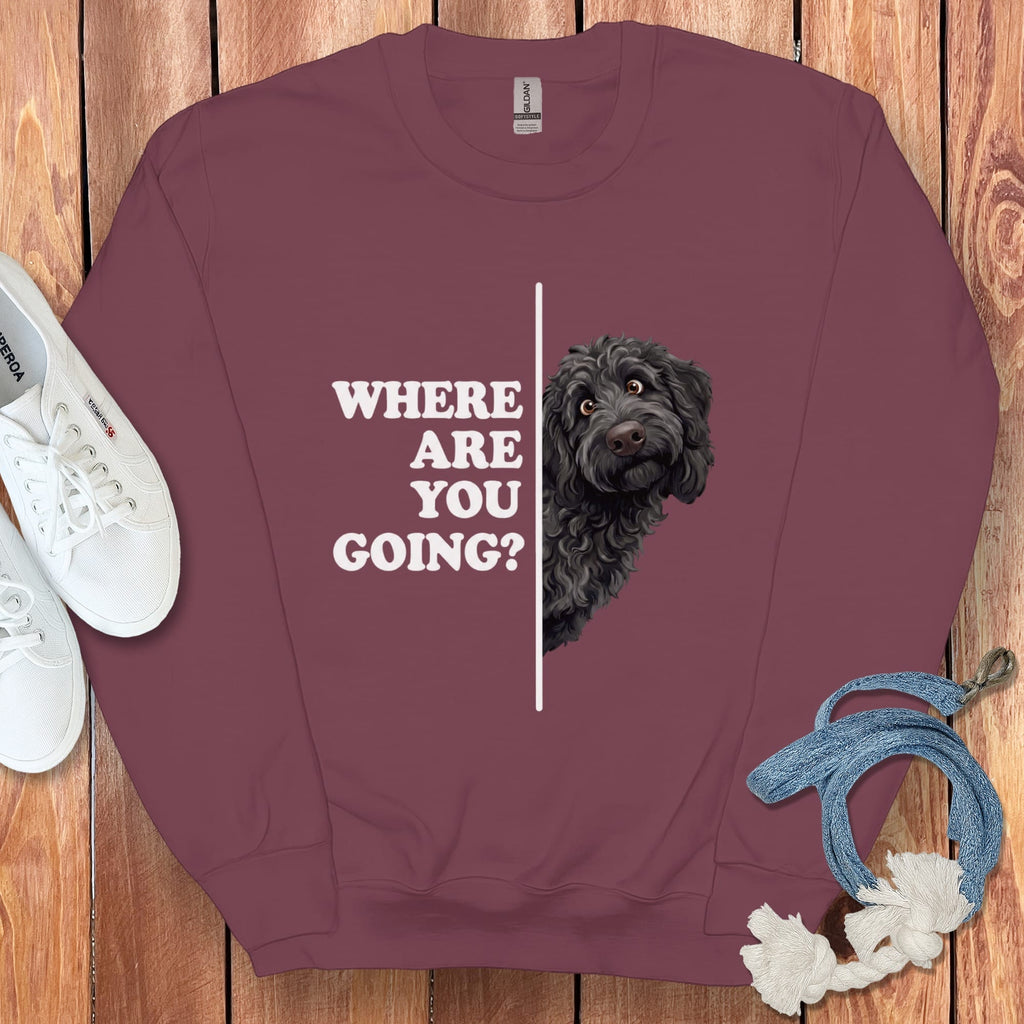 Where Going Black Goldendoodle Sweatshirt in Maroon / S by Puppy Jo