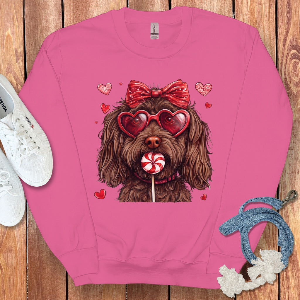 Cute Dog with Heart Glasses and Candy Sweatshirt