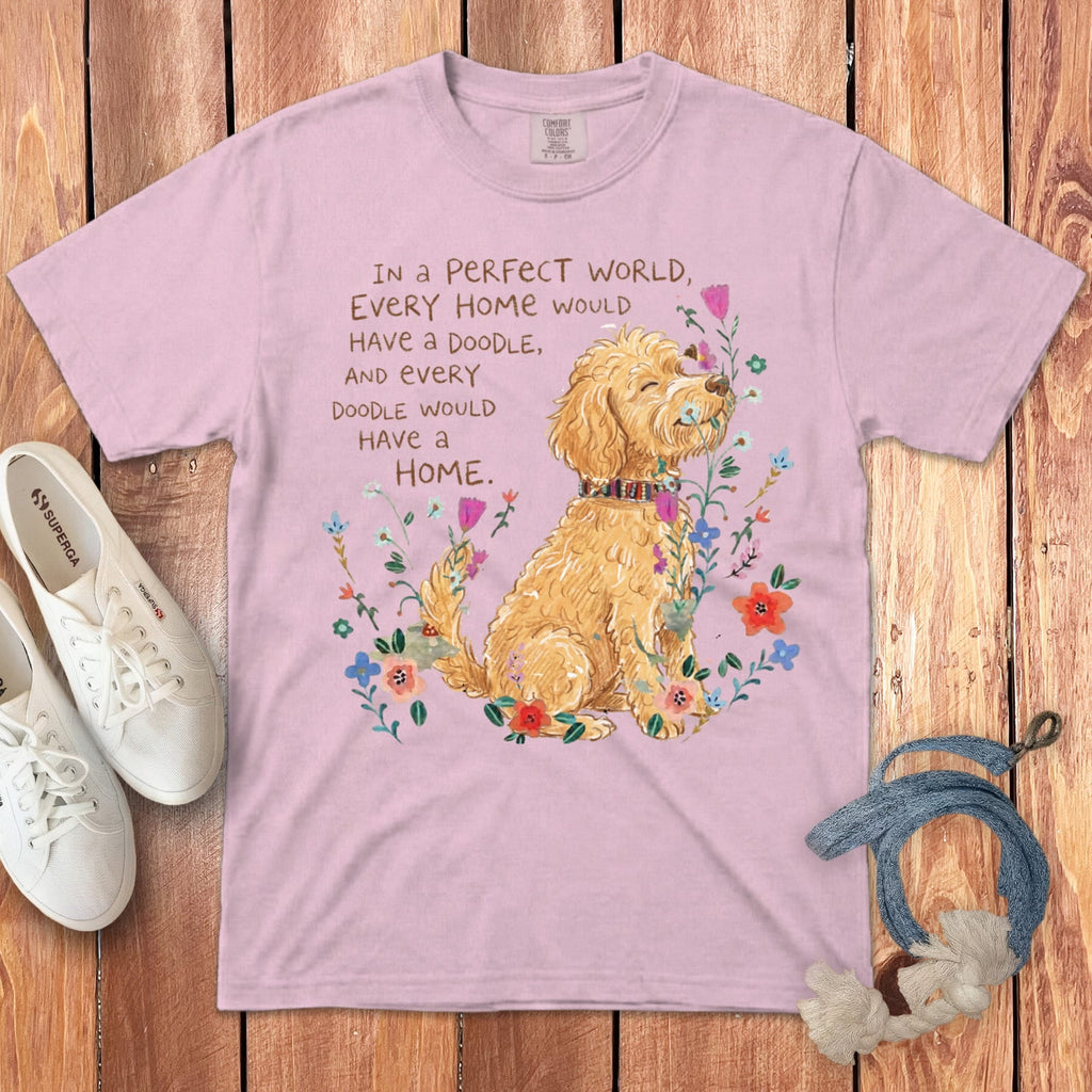 Perfect World Golden Goldendoodle Signature T-Shirt in Blossom / S by Puppy Jo