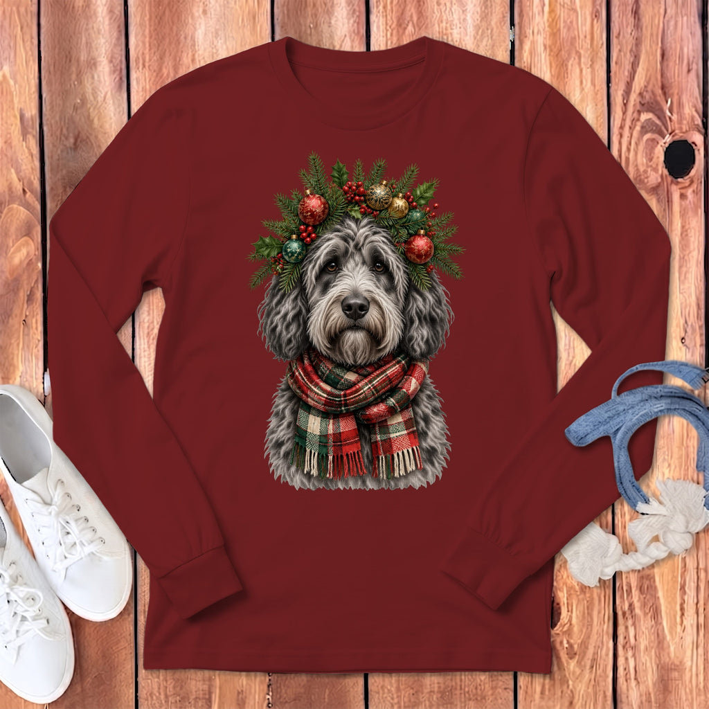 Merle Goldendoodle Holiday Crown Long Sleeve T-Shirt in Cardinal / S by MyDesigns