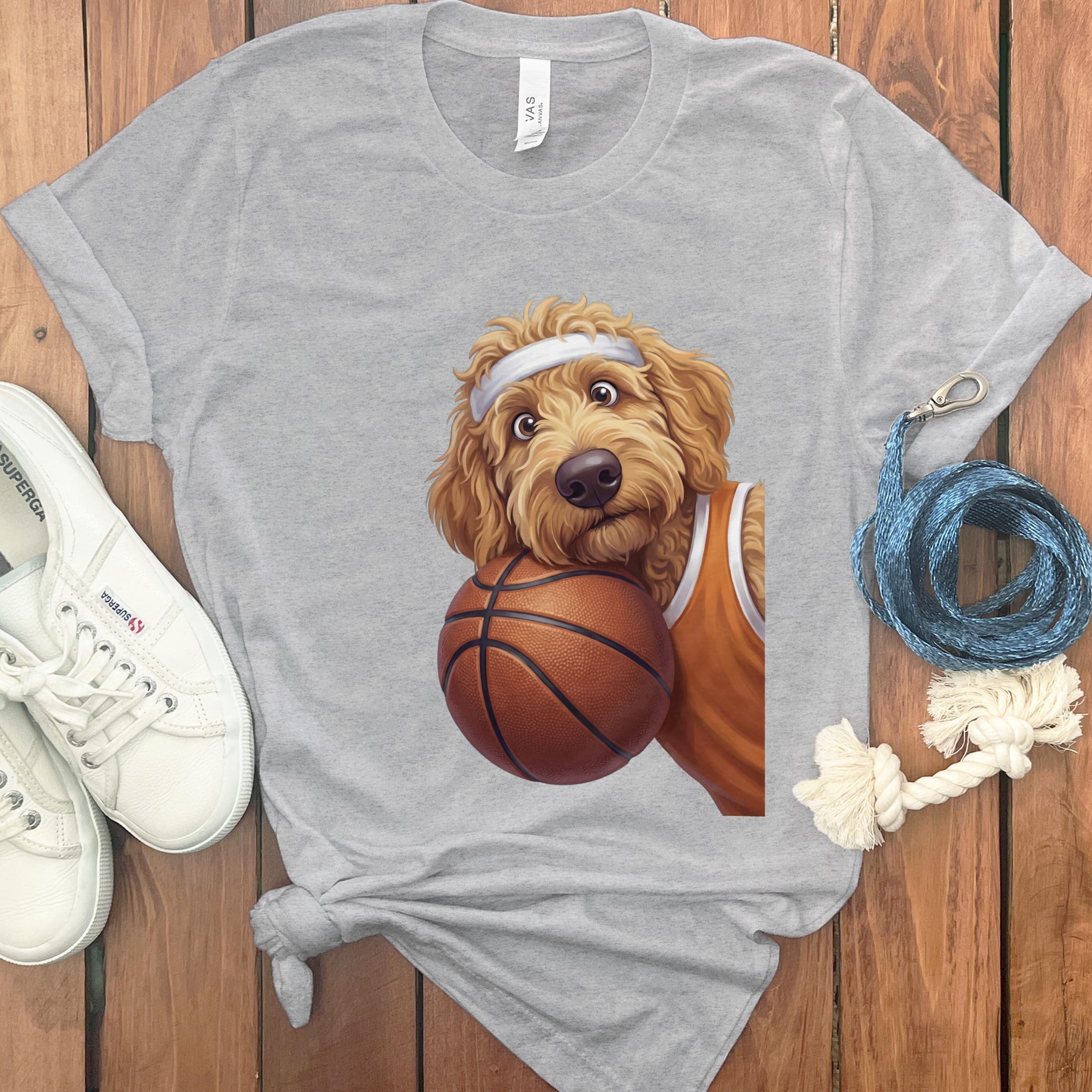 Apricot Goldendoodle Basketball Player T-Shirt in Athletic Heather / S by Puppy Jo