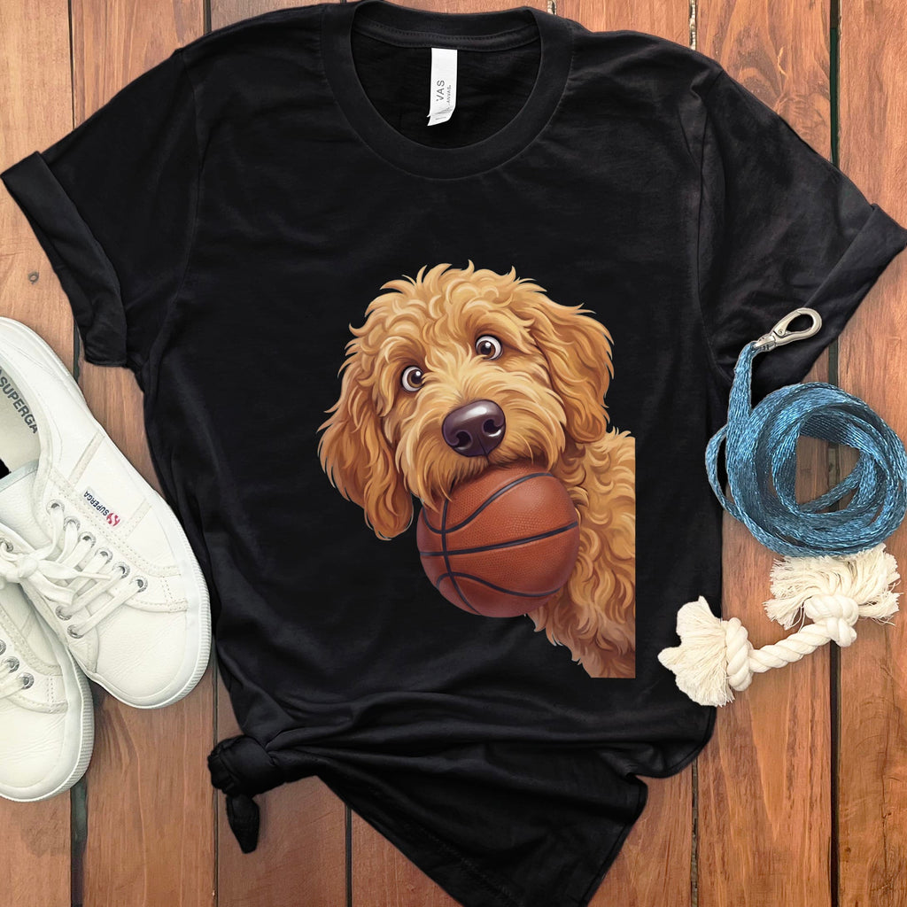 Apricot Goldendoodle Basketball T-Shirt in Black / S by Puppy Jo