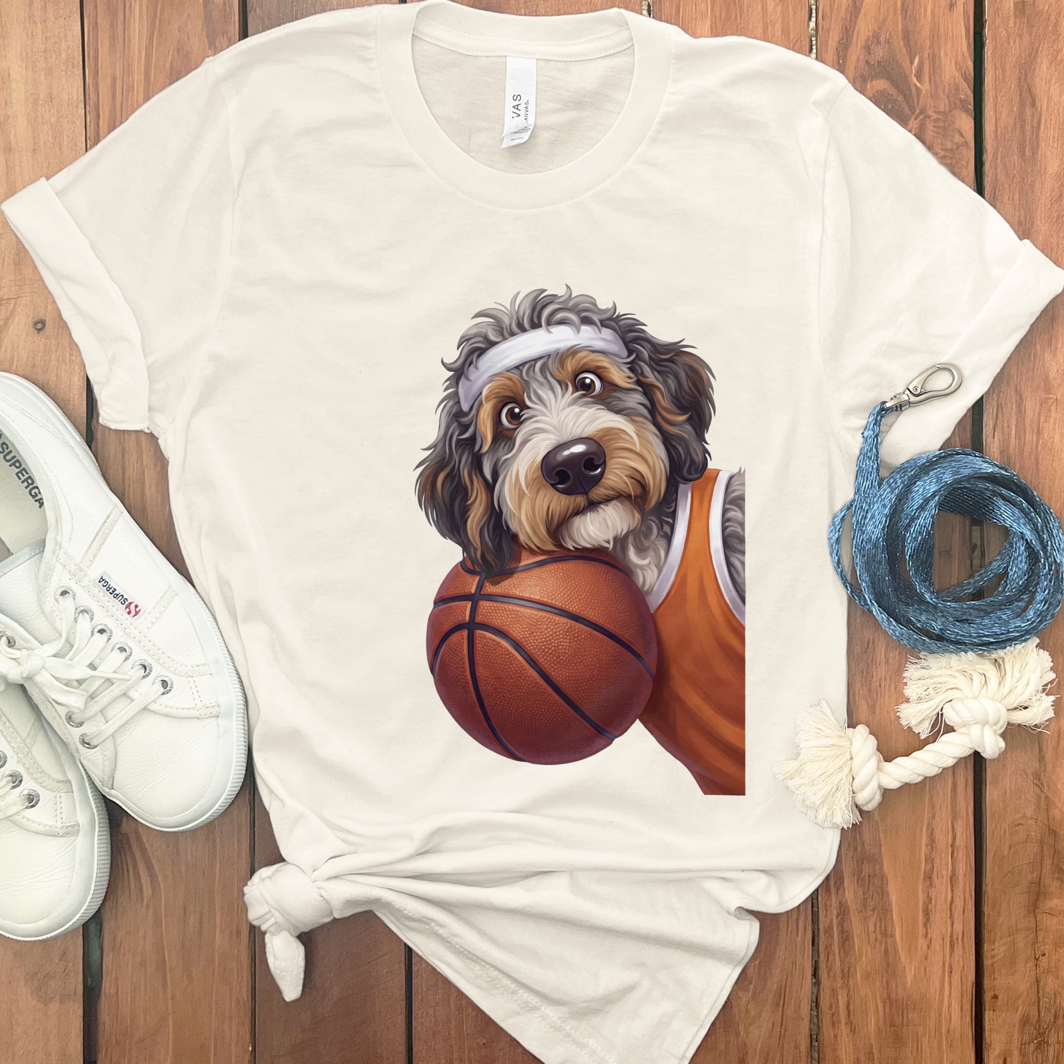Aussiedoodle Basketball Player T-Shirt in Natural / S by Puppy Jo
