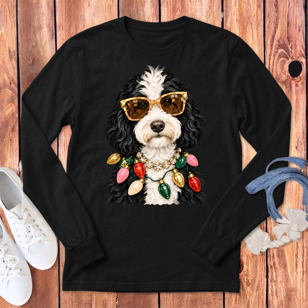 Sheepadoodle Christmas Glam Long Sleeve T-Shirt in Dark Grey Heather / S by Puppy Jo