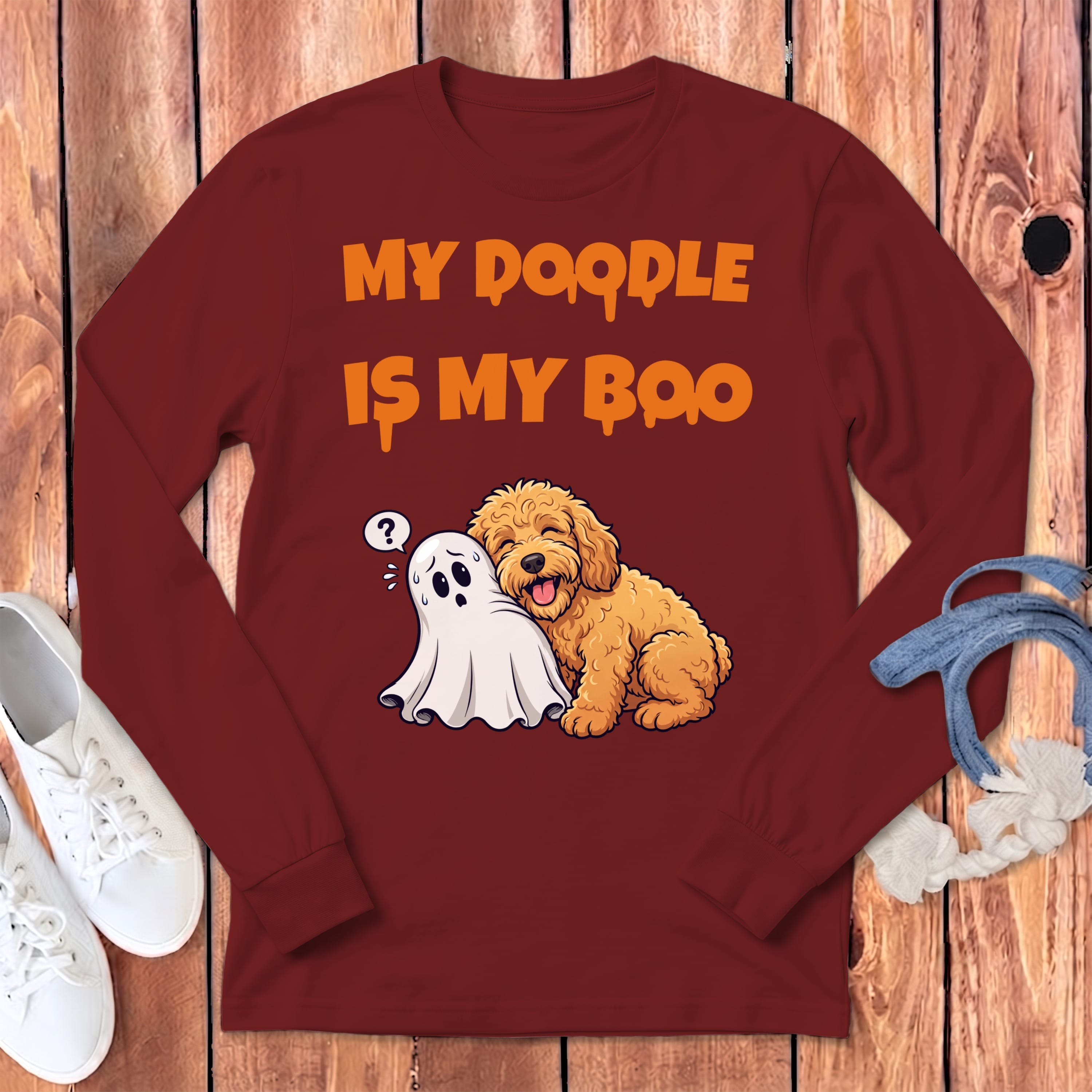 Apricot Goldendoodle My Boo Long Sleeve T-Shirt in Cardinal / S by Puppy Jo